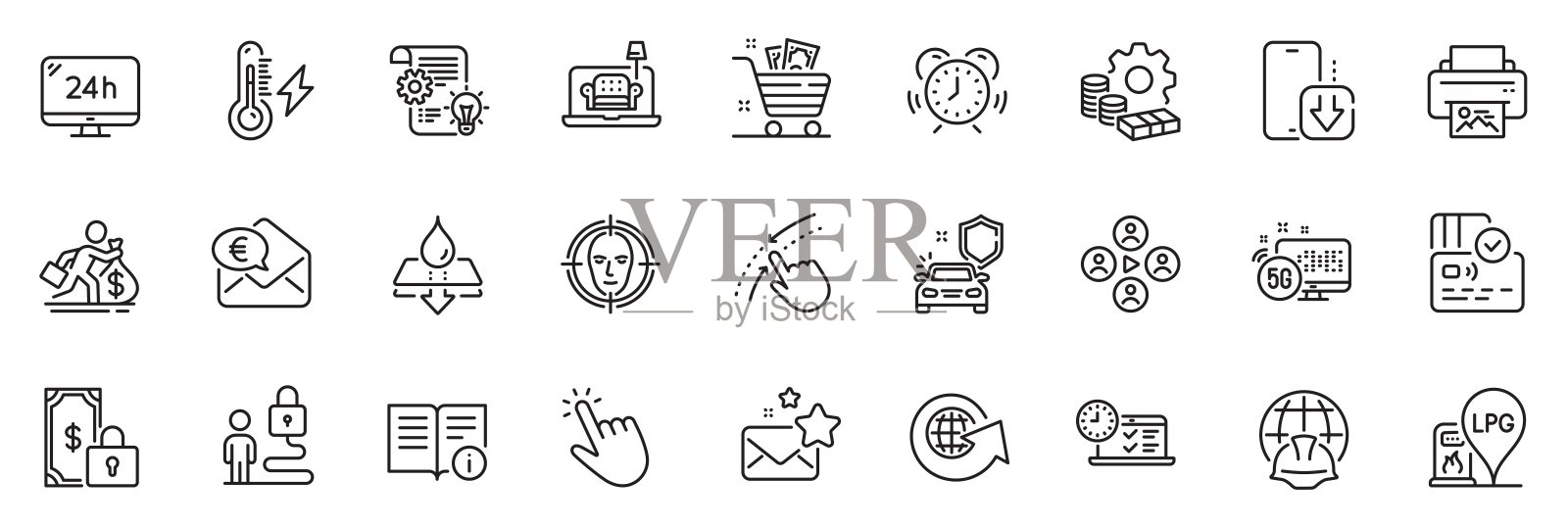 图标包作为电力，卡和全球工程线路图标。用于web应用程序。矢量图标素材