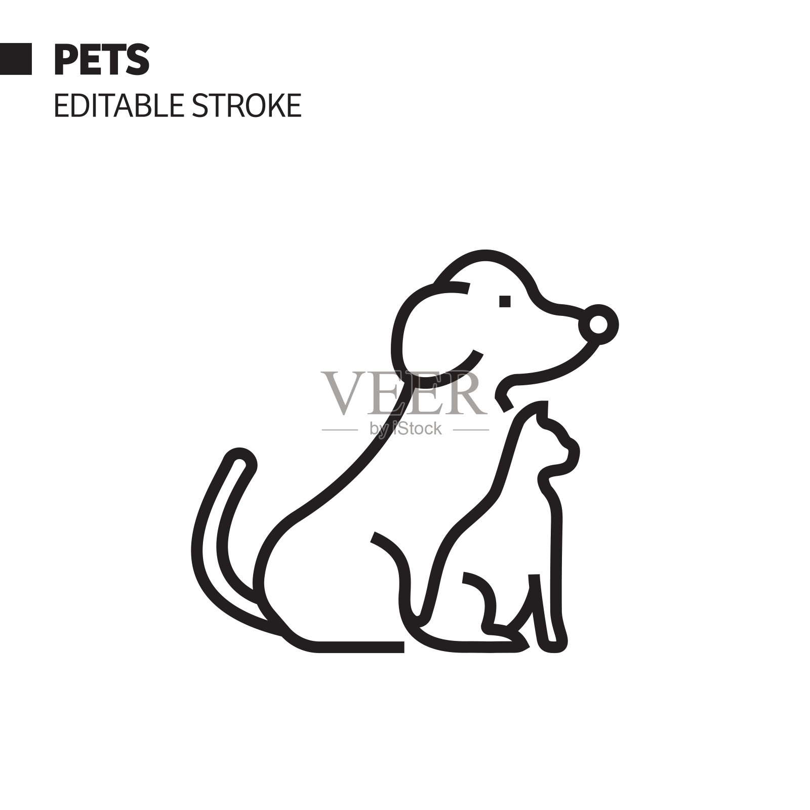 宠物线图标，轮廓矢量符号插图。完美像素，可编辑的描边。插画图片素材