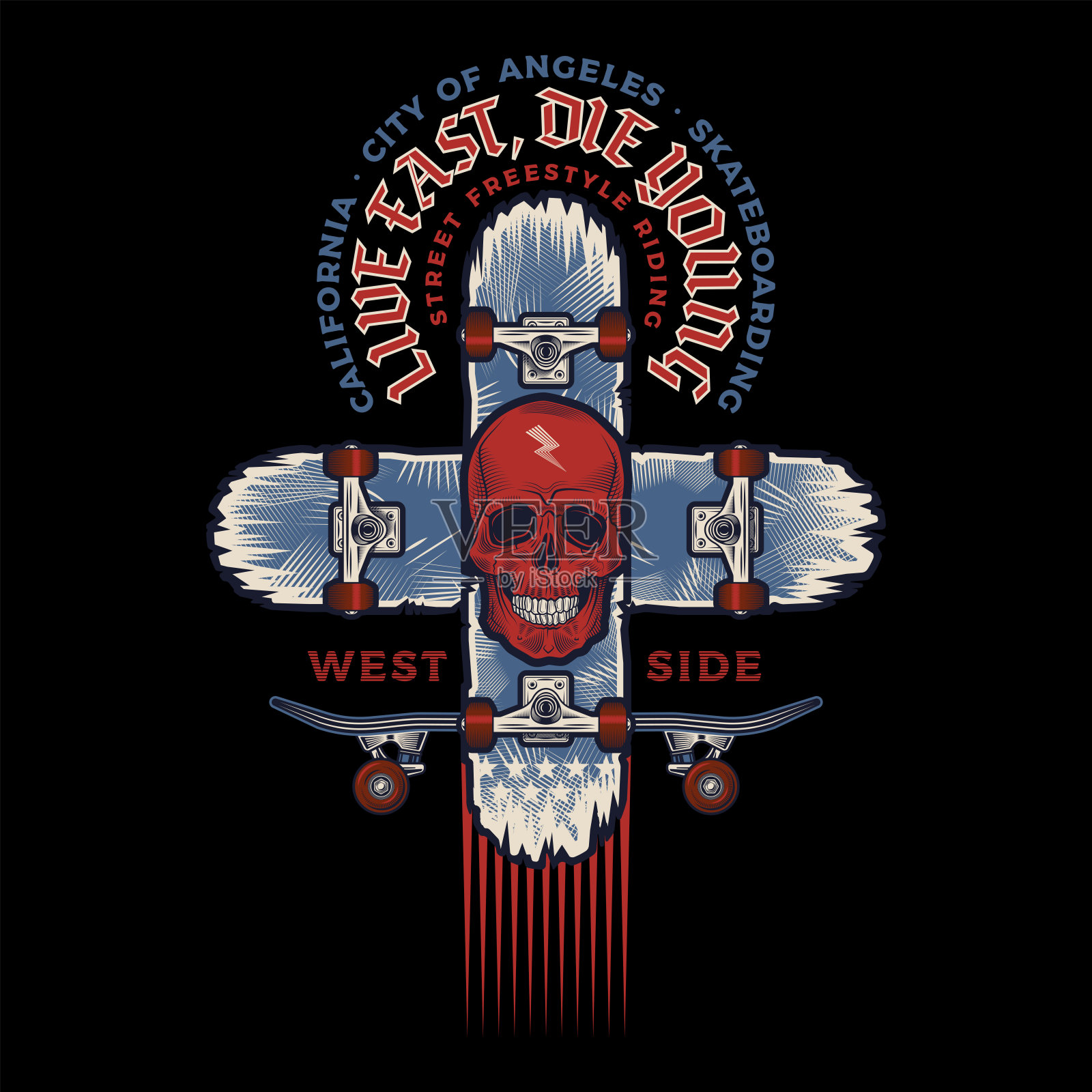 滑板头骨象征插画图片素材