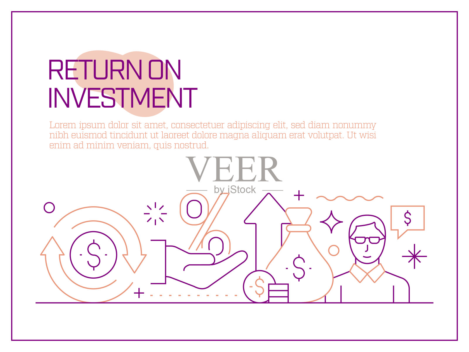 投资回报相关矢量横幅设计概念，现代线条风格与图标插画图片素材