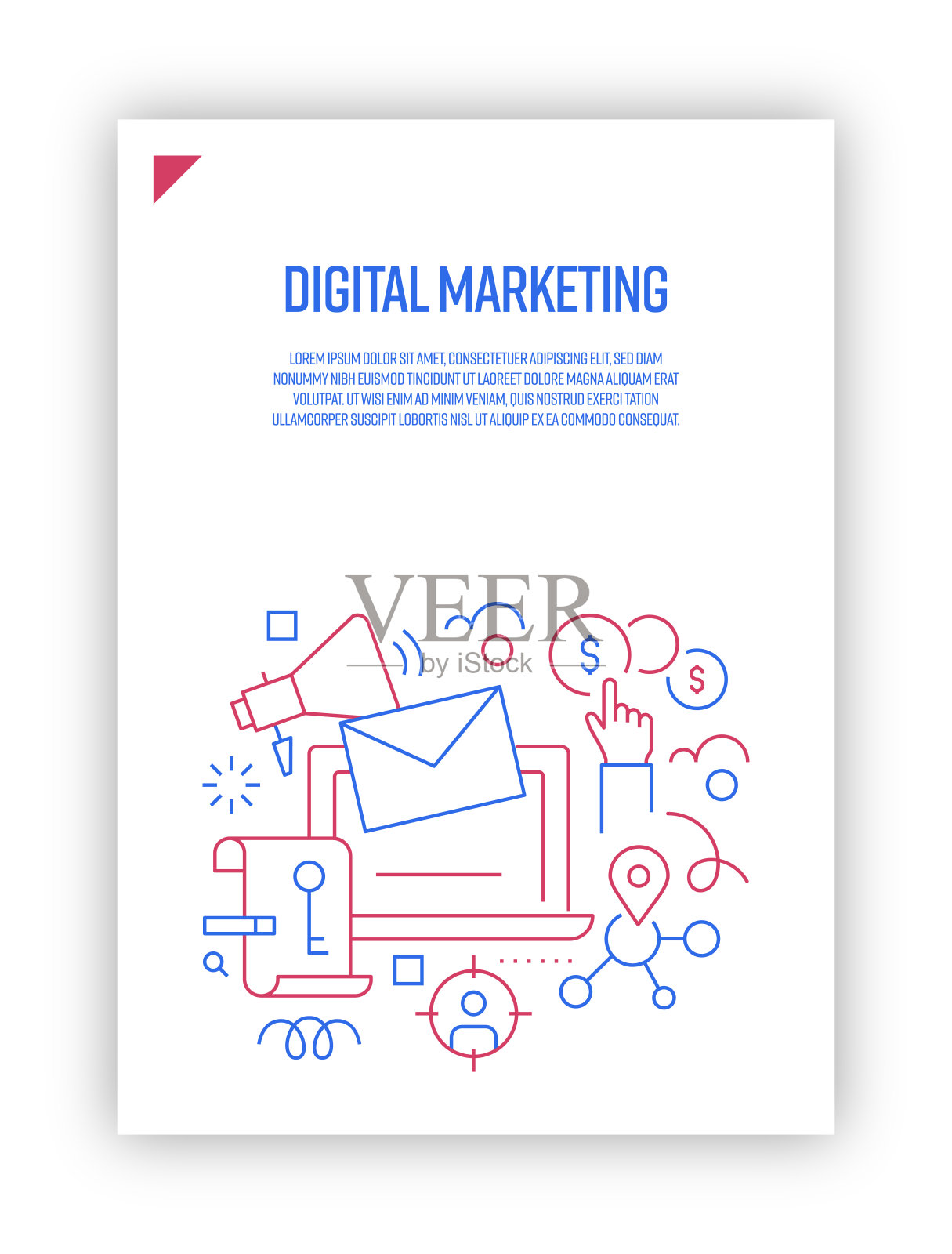 矢量集插图数字营销概念。线条艺术风格的网页，横幅，海报，印刷等背景设计。矢量插图。插画图片素材