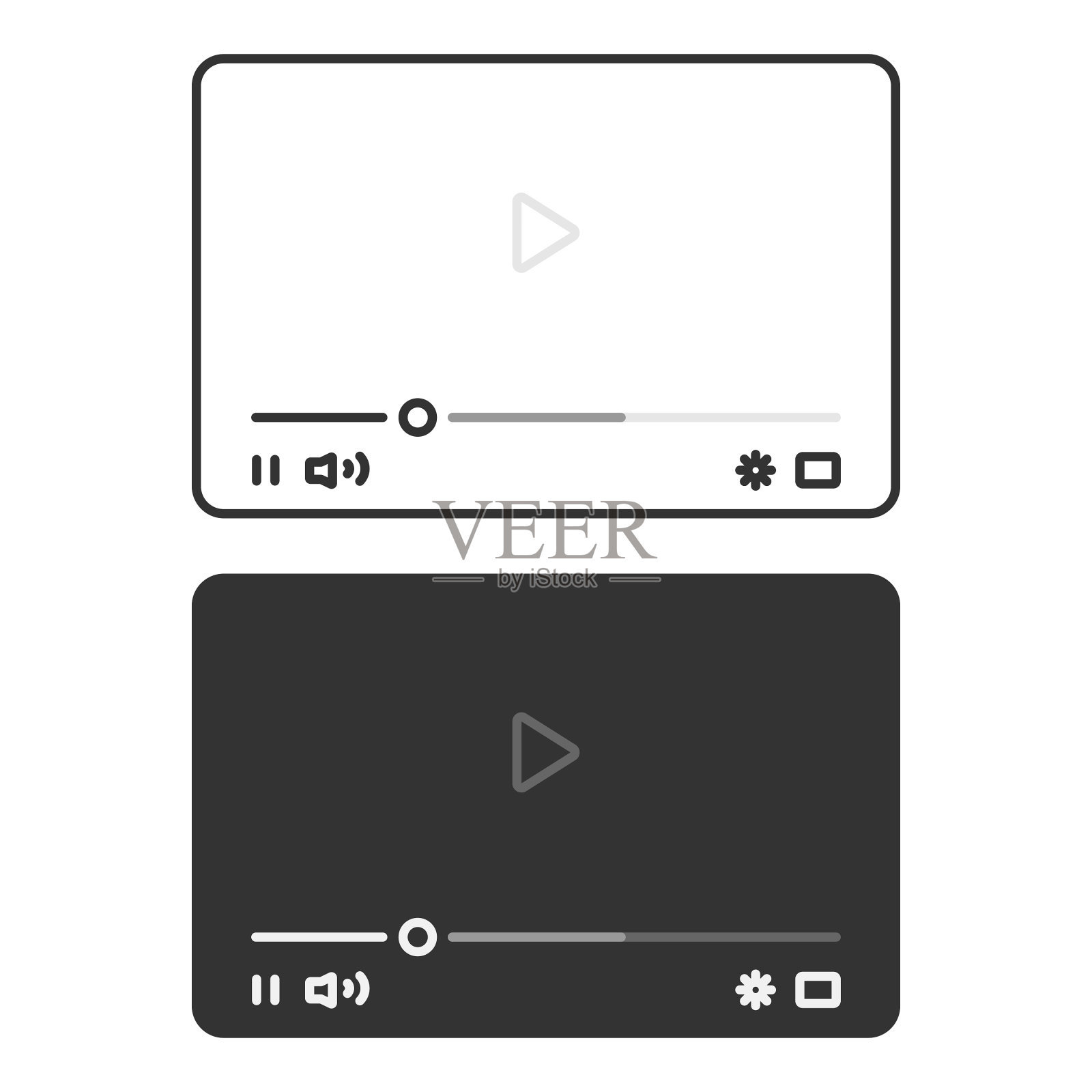 视频播放器模板图标设置。音乐，电影和视频播放器矢量设计的白色背景。插画图片素材