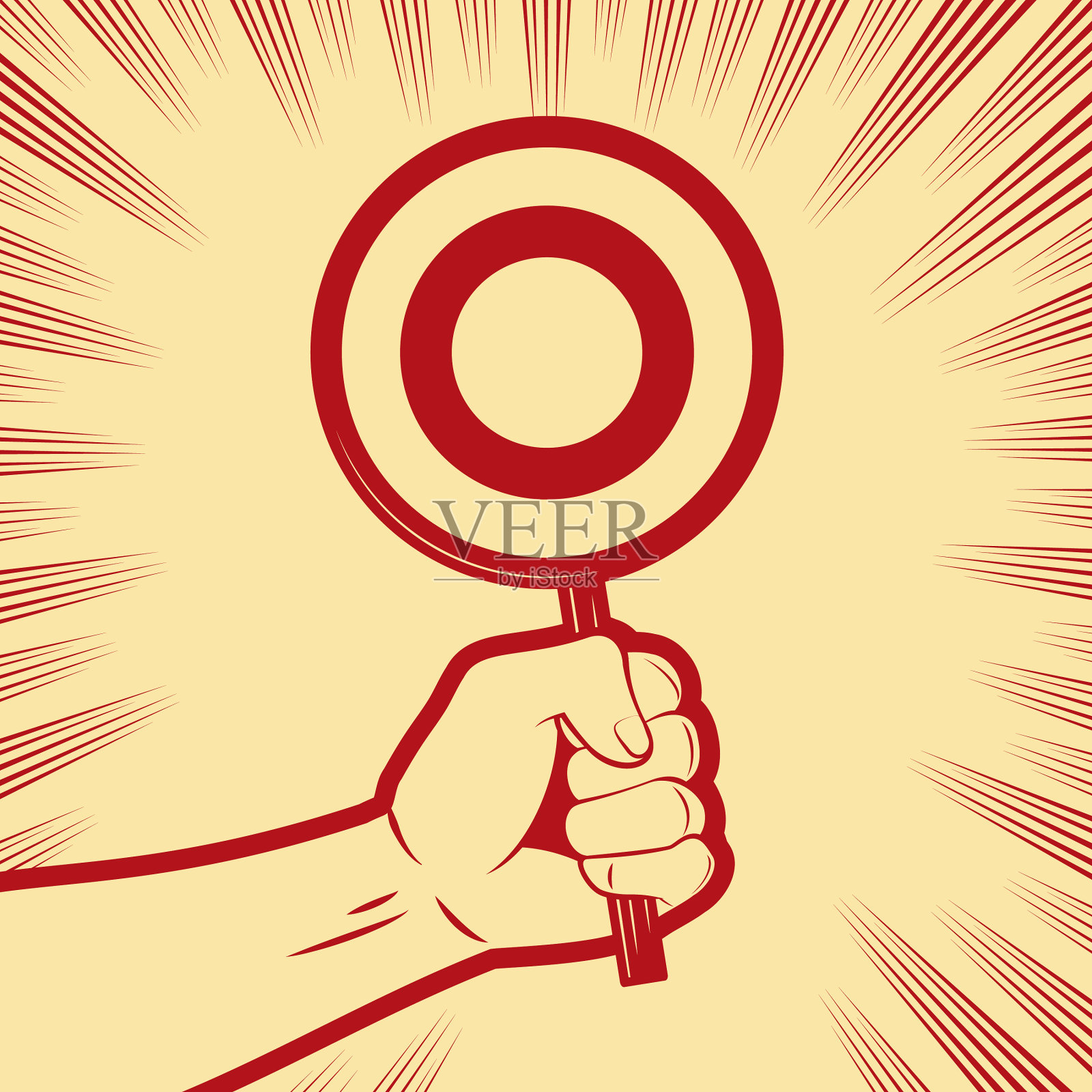 一个坚定的拳头握着一个O标志的标志，背景是喜剧效果的台词插画图片素材