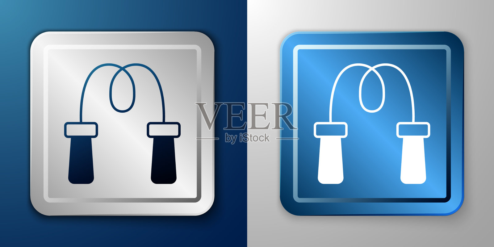 白色跳绳图标孤立在蓝色和灰色图标素材