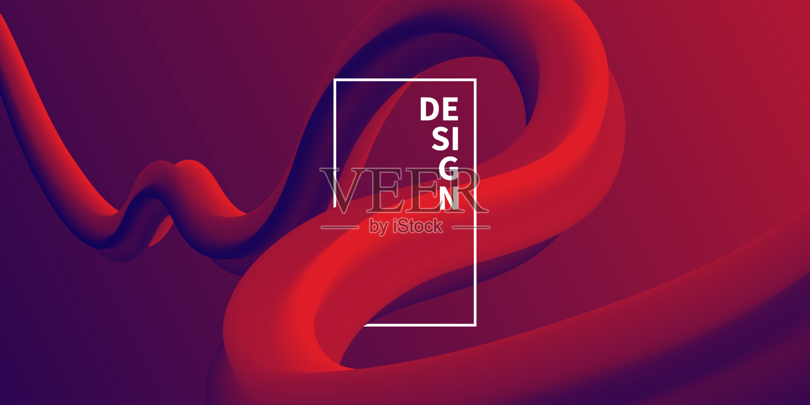 红色渐变背景上的流体抽象设计插画图片素材