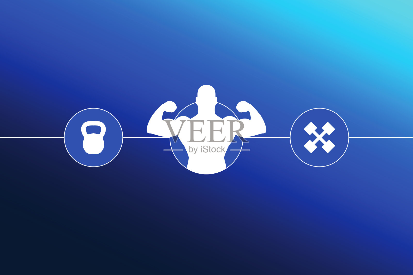 健身图标设置在圆形与蓝色梯度背景插画图片素材