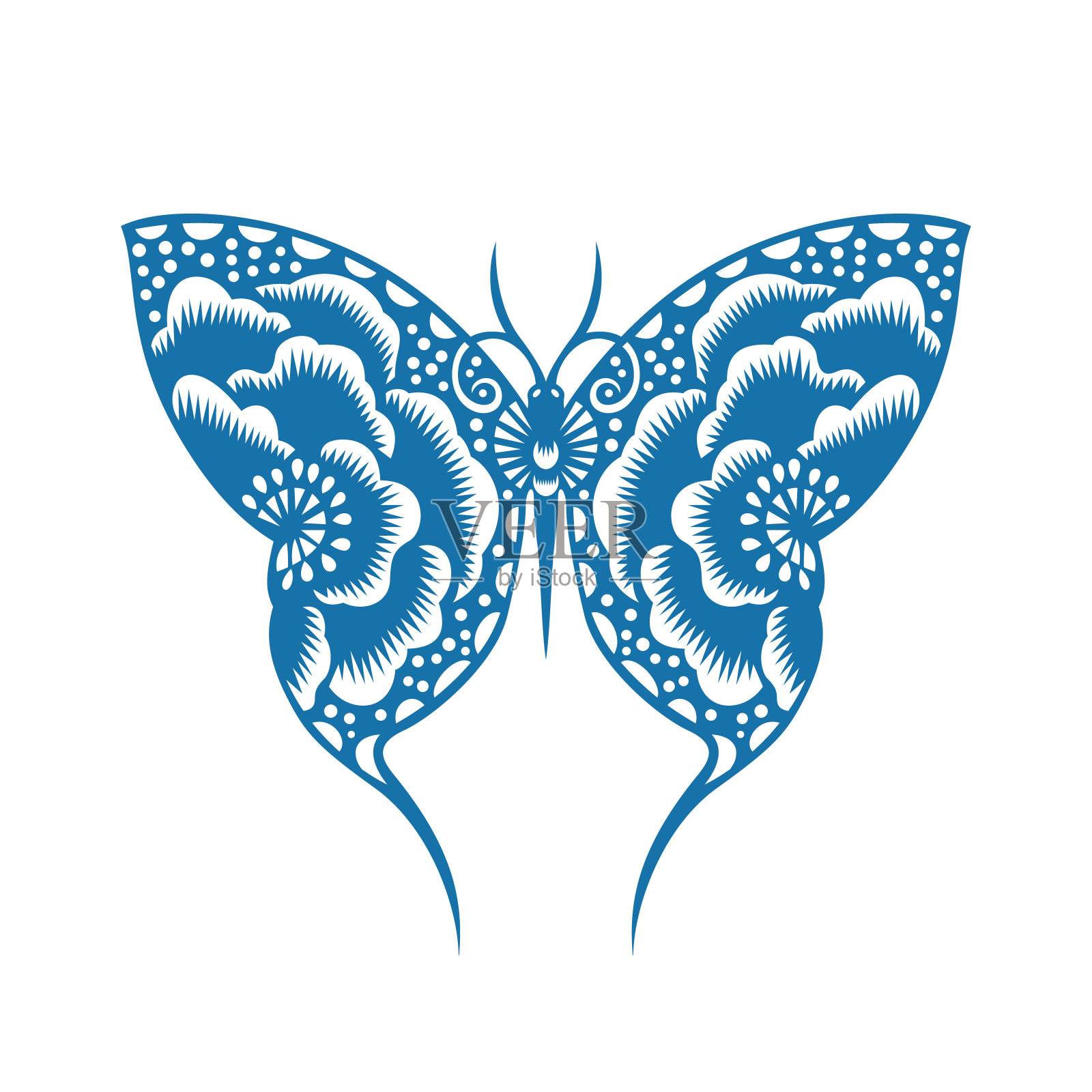 蝴蝶(中国剪纸模式)插画图片素材