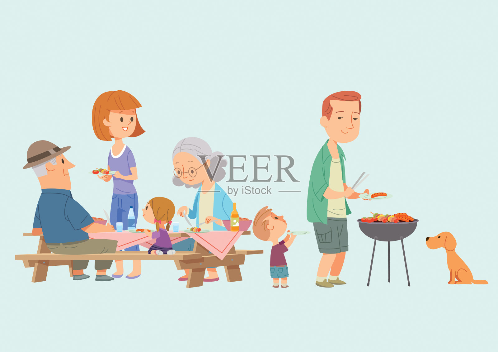 幸福的家庭野餐插画图片素材