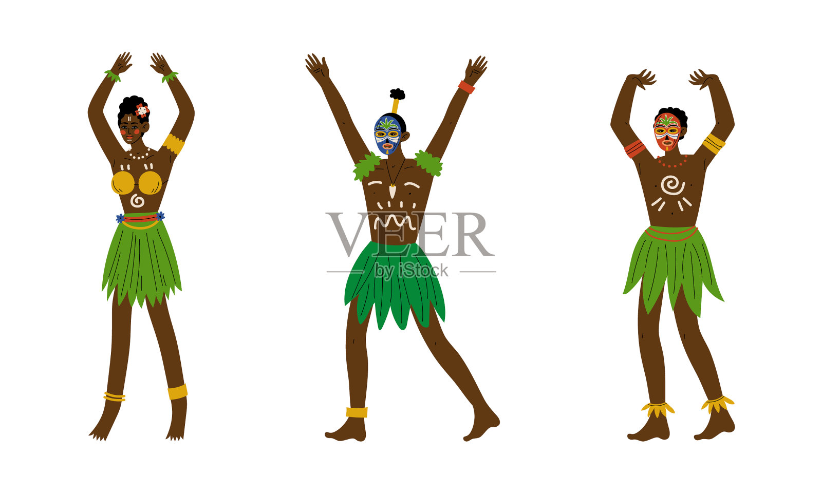 脸部彩绘的非洲土著男女插画图片素材
