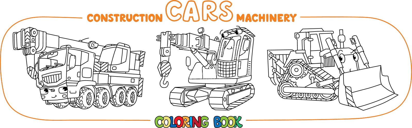 有趣的建筑汽车与眼睛着色书设置设计元素图片