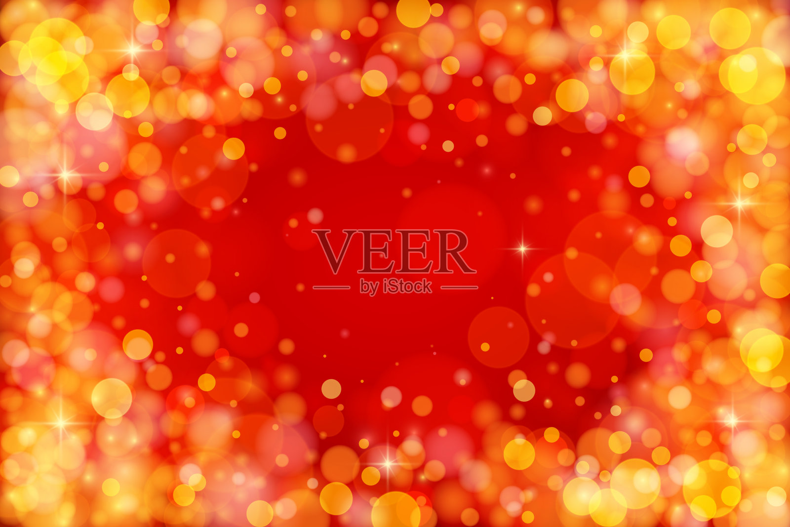 圣诞灯散焦背景与空的空间在中心-金红色散焦插画图片素材