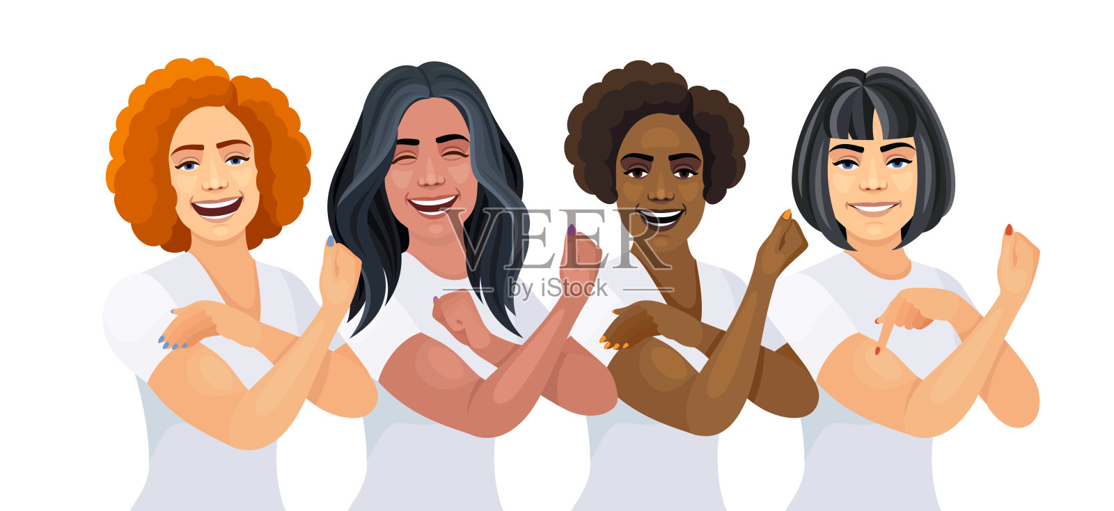 女孩的力量。多民族美女的旗帜。坚强独立的女性。女权主义运动。插画图片素材