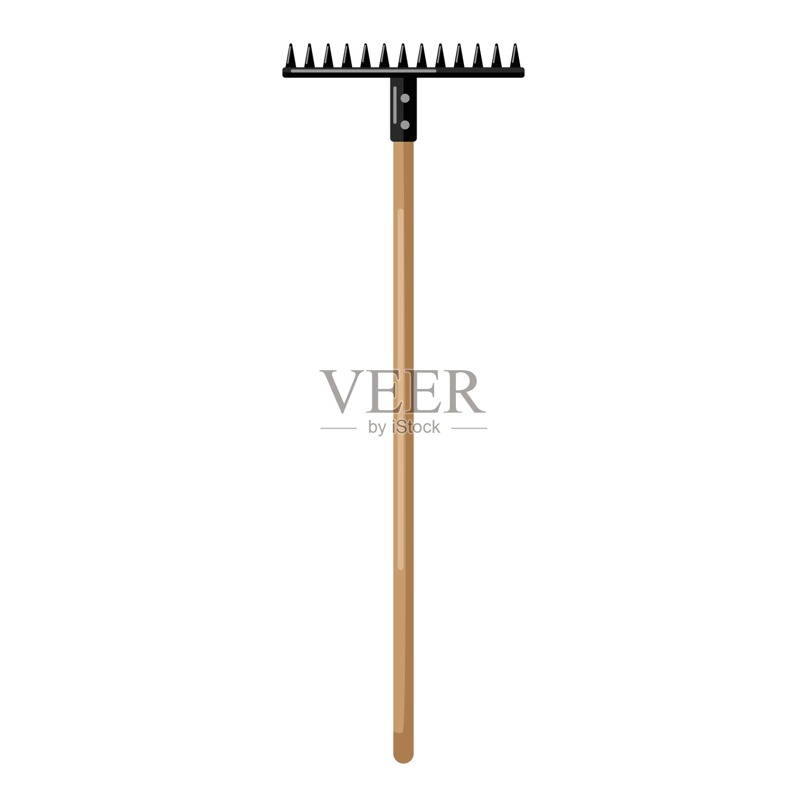 耙在白色背景孤立。金属耙与木制手在风格平。花园工具插画图片素材