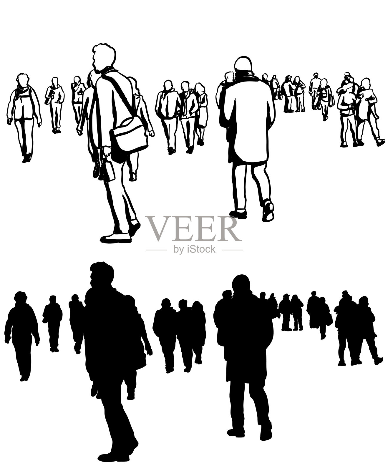 广场路人轮廓插画图片素材