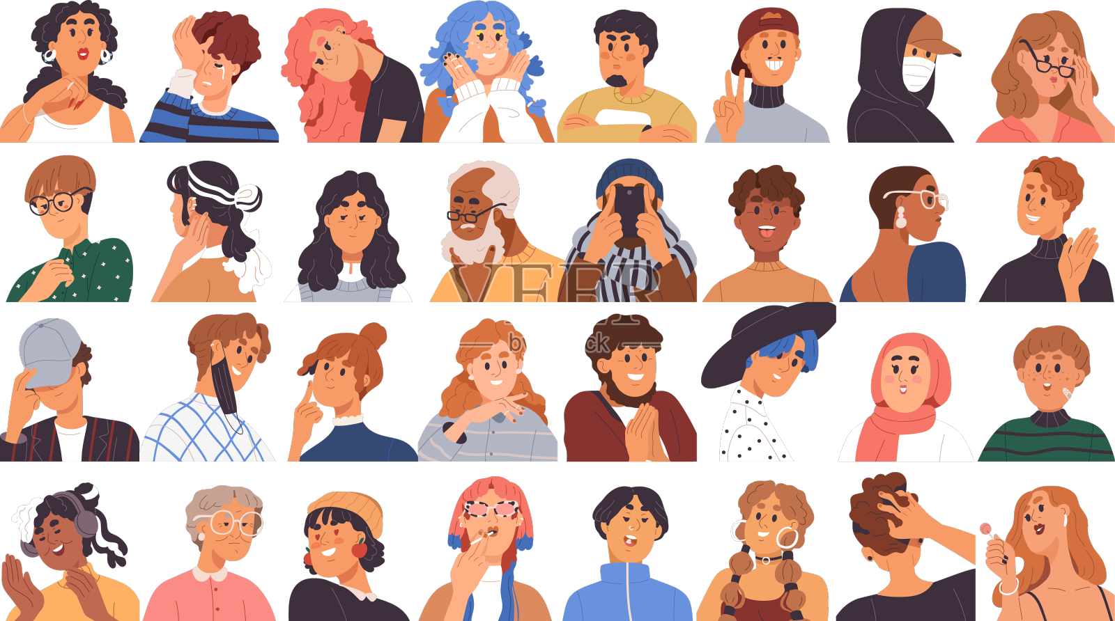 多样的人物头像和现代肖像设置设计元素图片