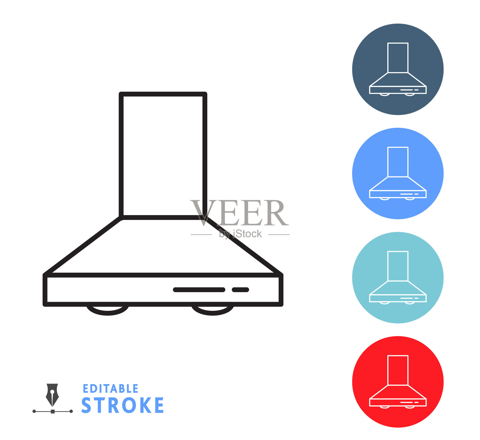 厨房和炉灶油烟机细线图标-可编辑的笔划插画图片素材