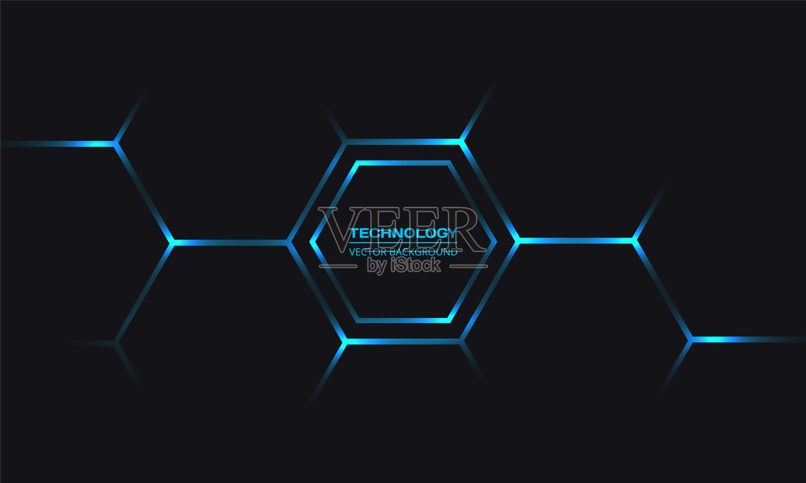 蓝色明亮的能量在六边形下闪烁插画图片素材