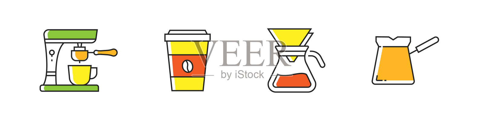 咖啡相关的矢量线图标。大纲符号集合。插画图片素材