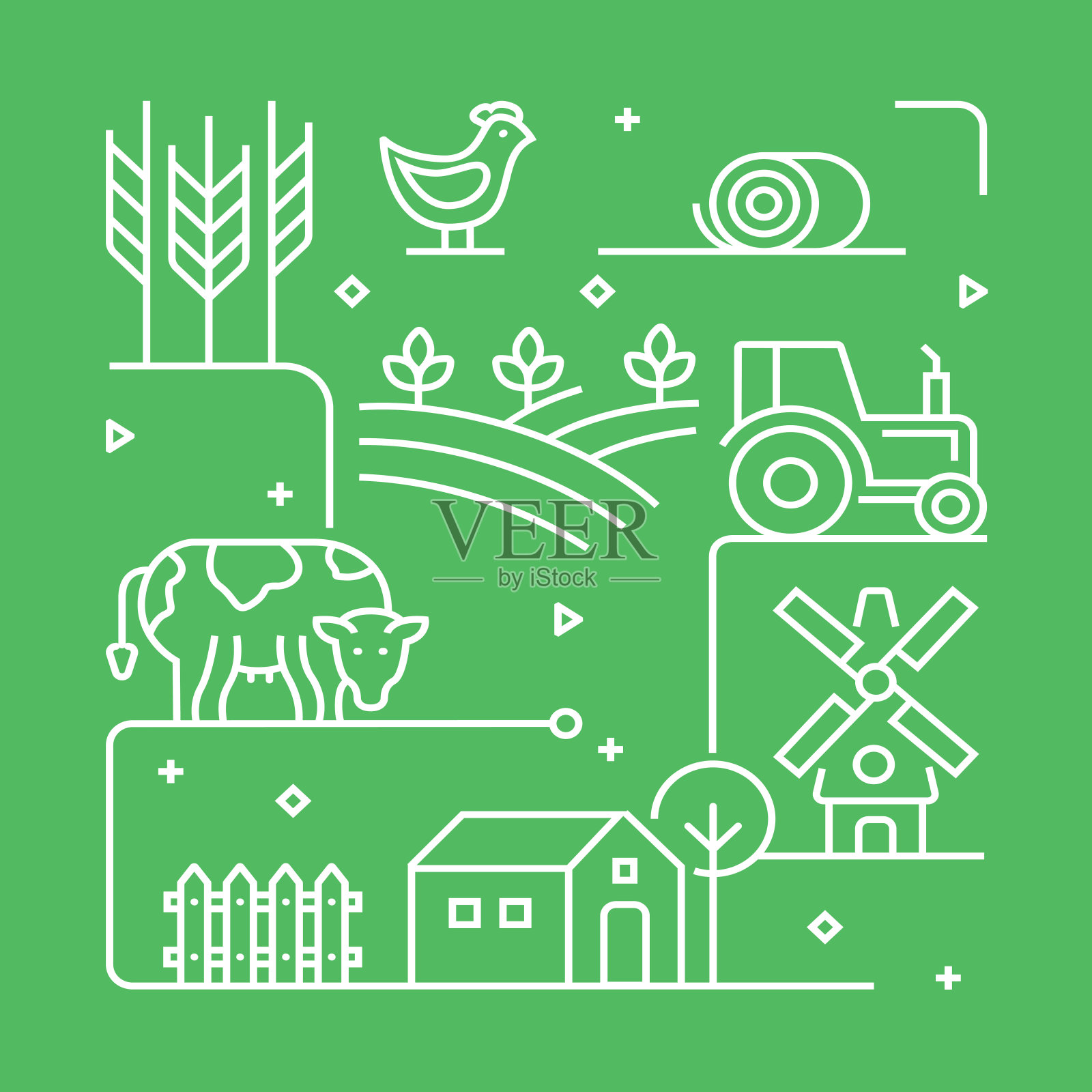 农场和农业概念设计模板。大纲抽象的象征插画图片素材