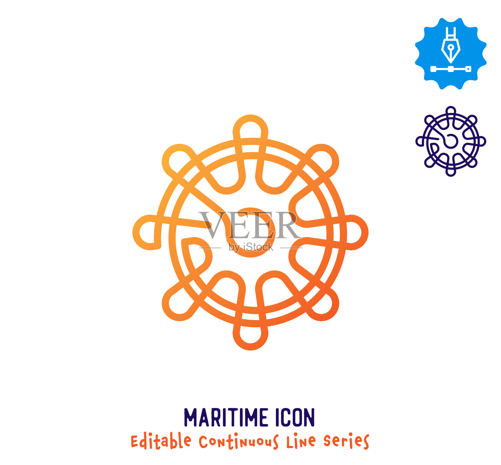 海上车轮连续线可编辑图标插画图片素材