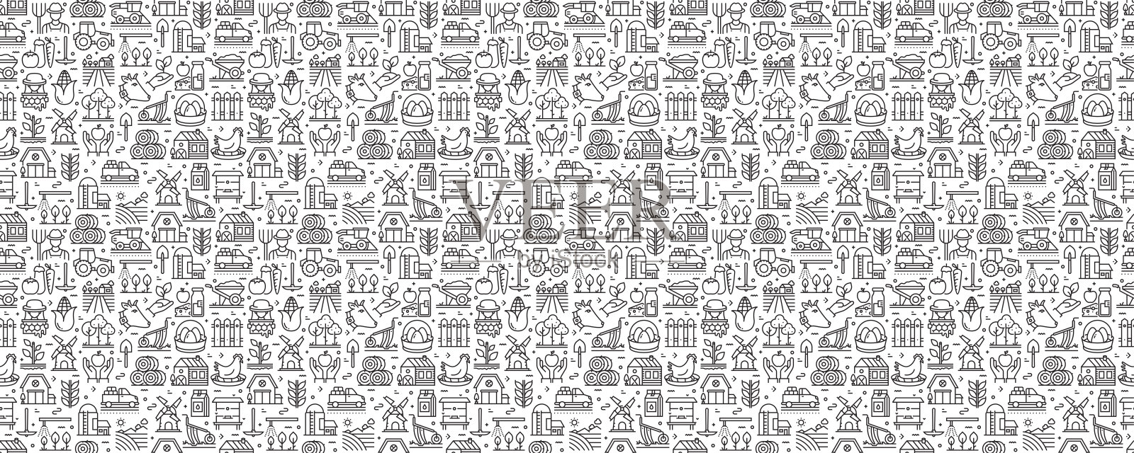 农业和农业无缝模式和背景与线图标插画图片素材