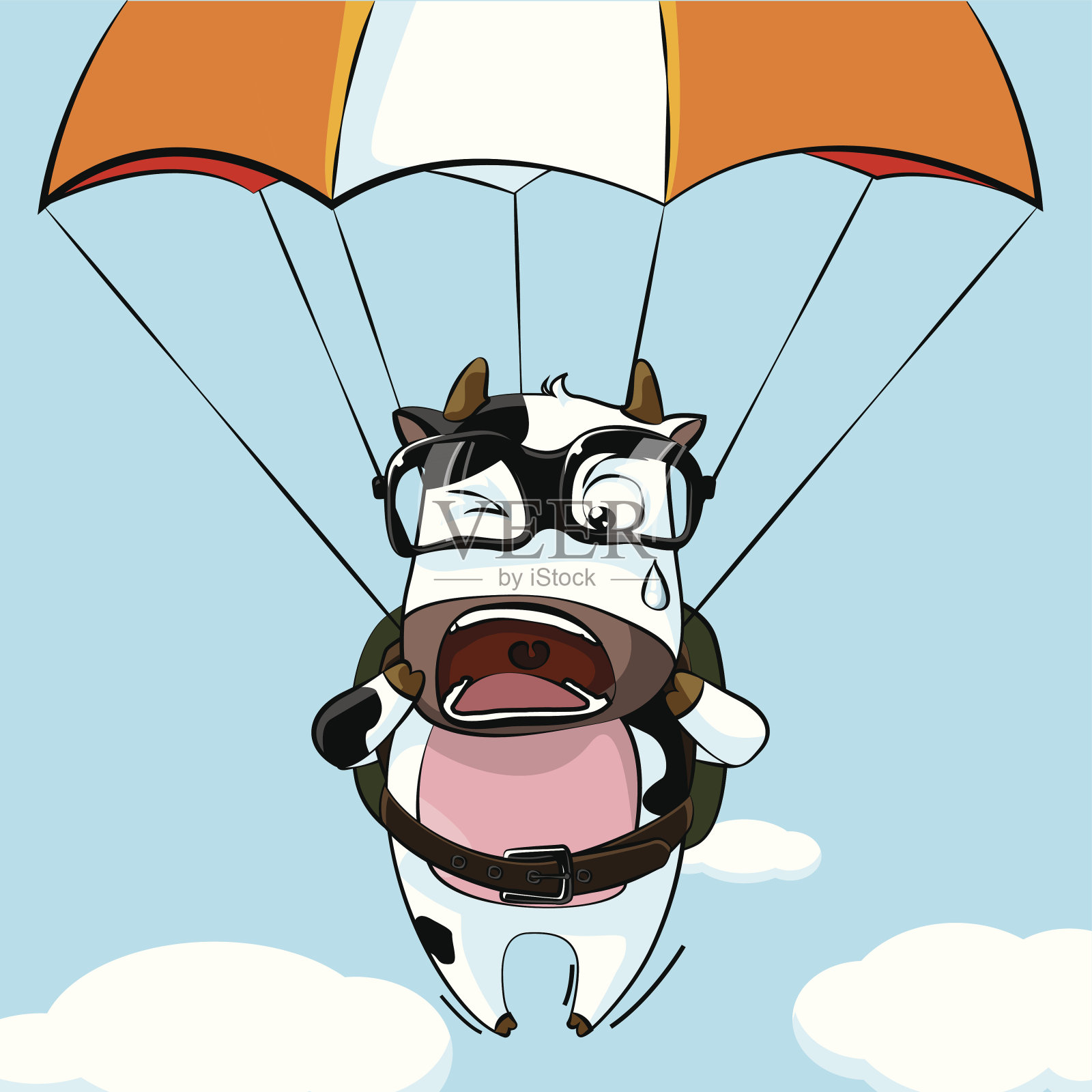 牛跳伞插画图片素材