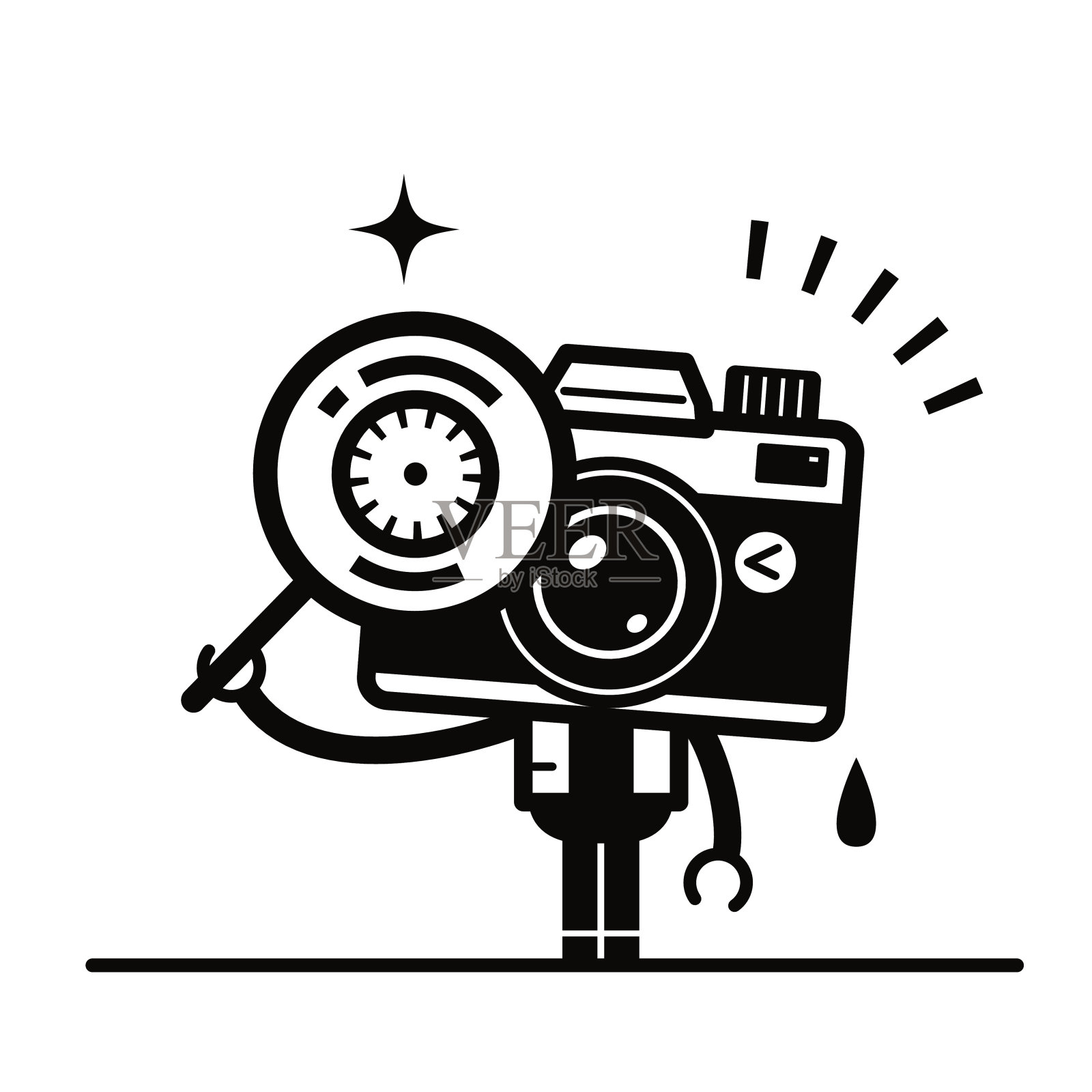 全长独特的相机字符通过放大镜看插画图片素材