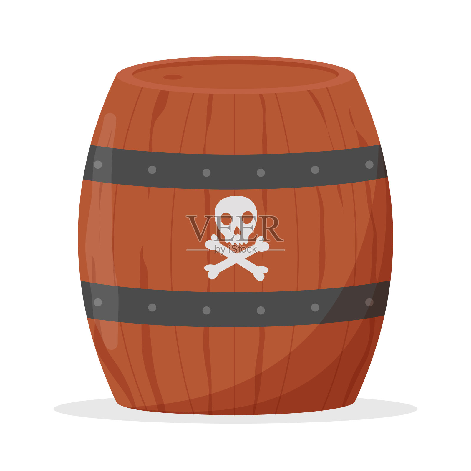 白色背景的木桶。海盗桶。平面向量插图插画图片素材