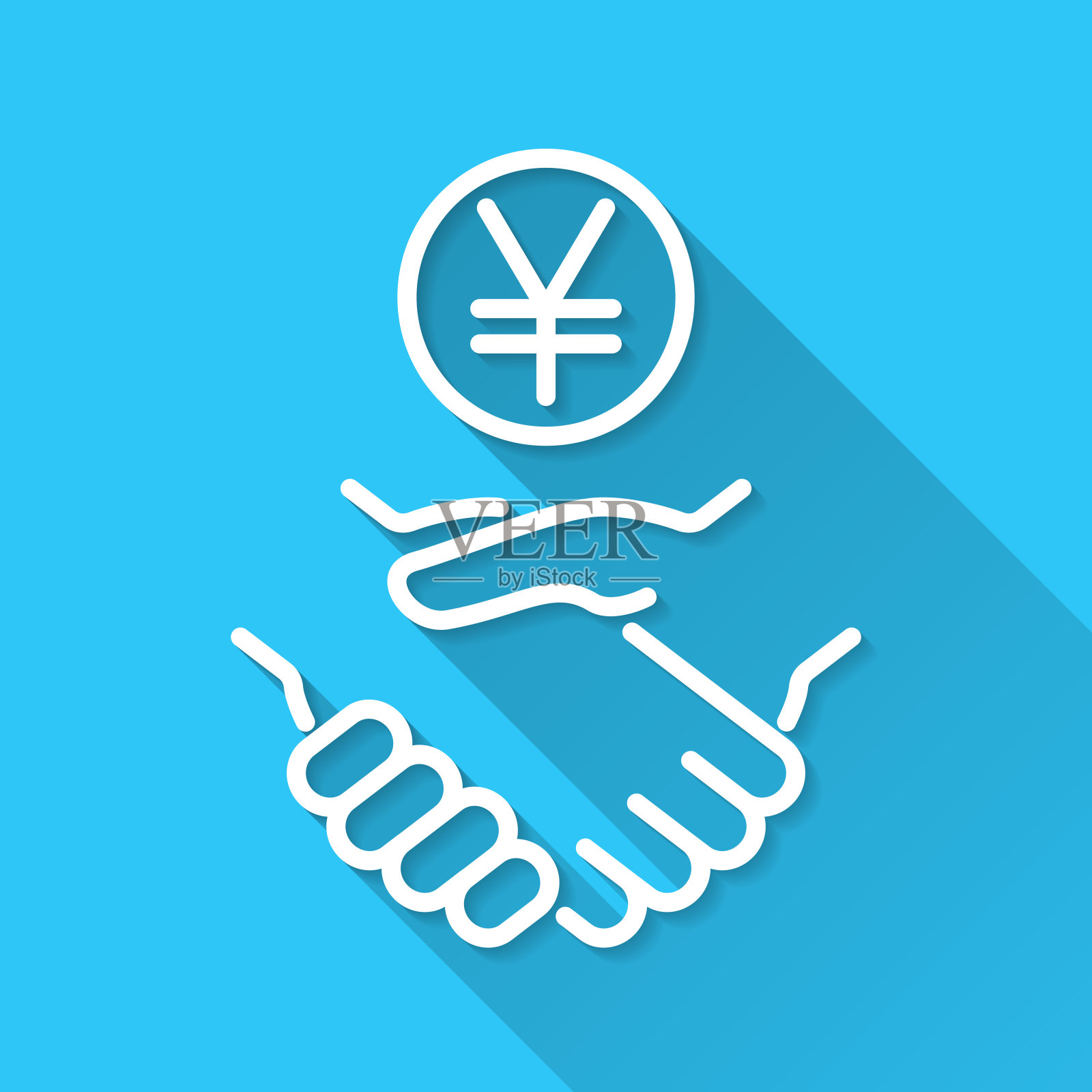 日元的协议。图标在蓝色背景-平面设计与长阴影插画图片素材