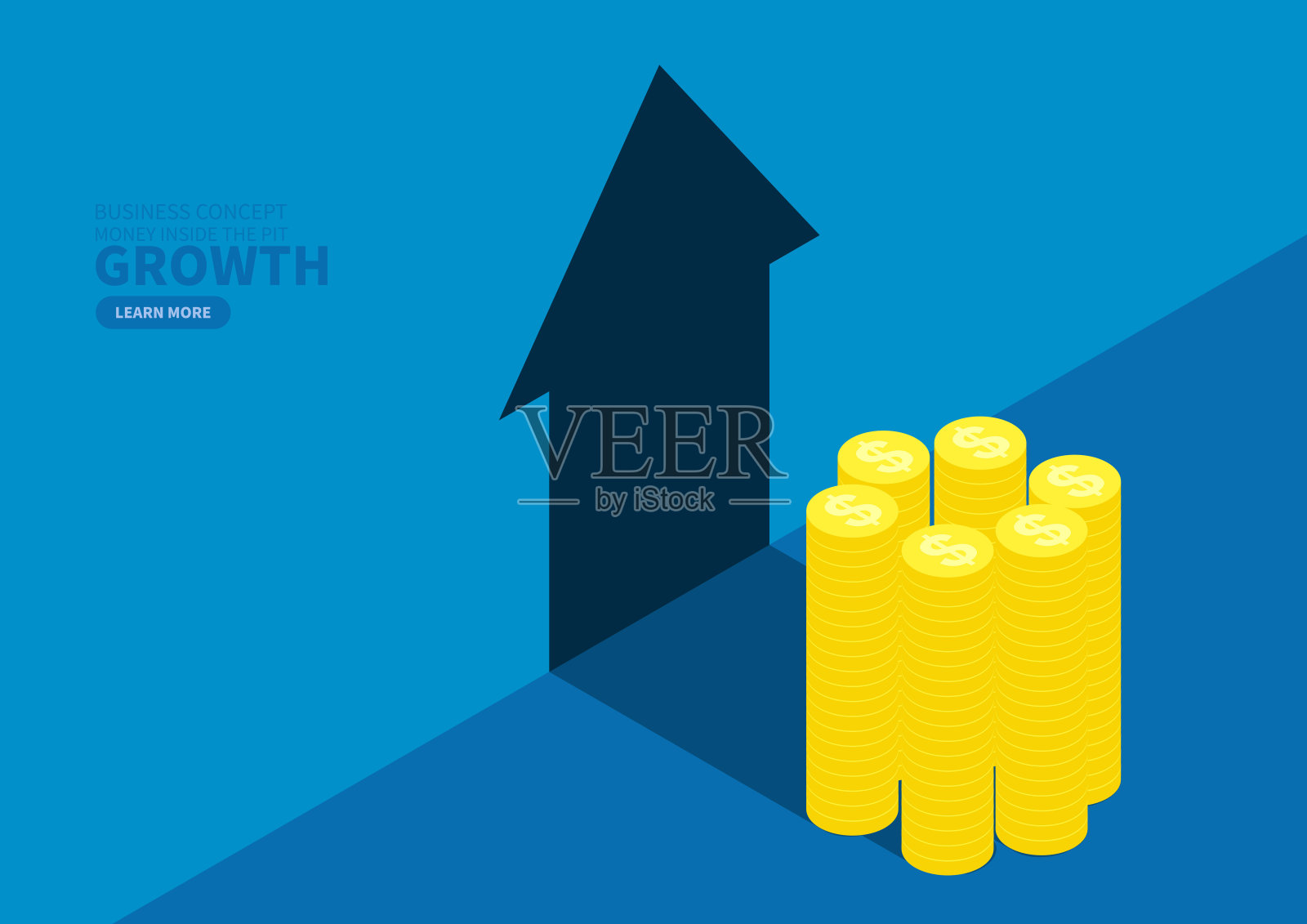 35、一堆金币的投影，商业成长的概念插画图片素材