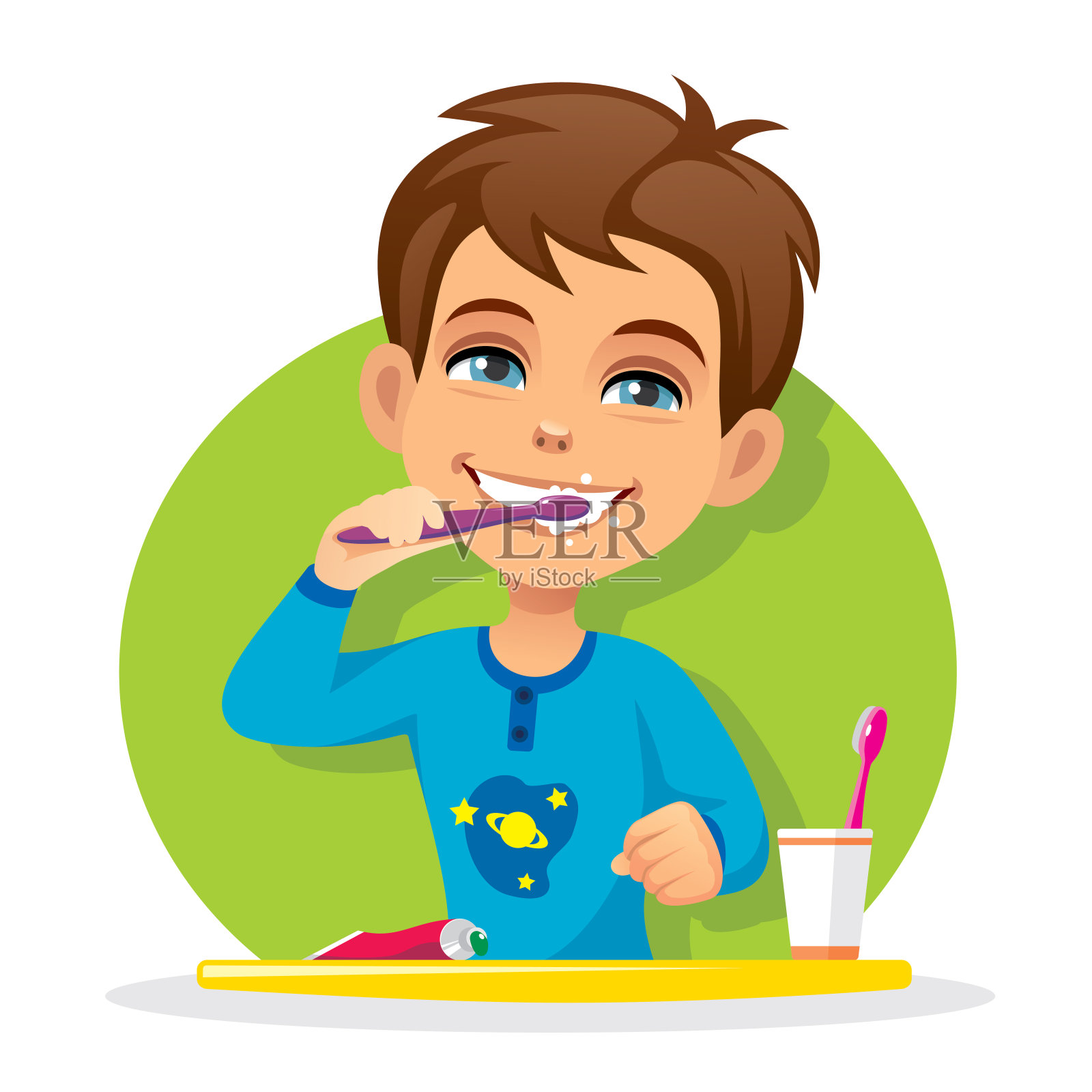 男孩刷牙插画图片素材