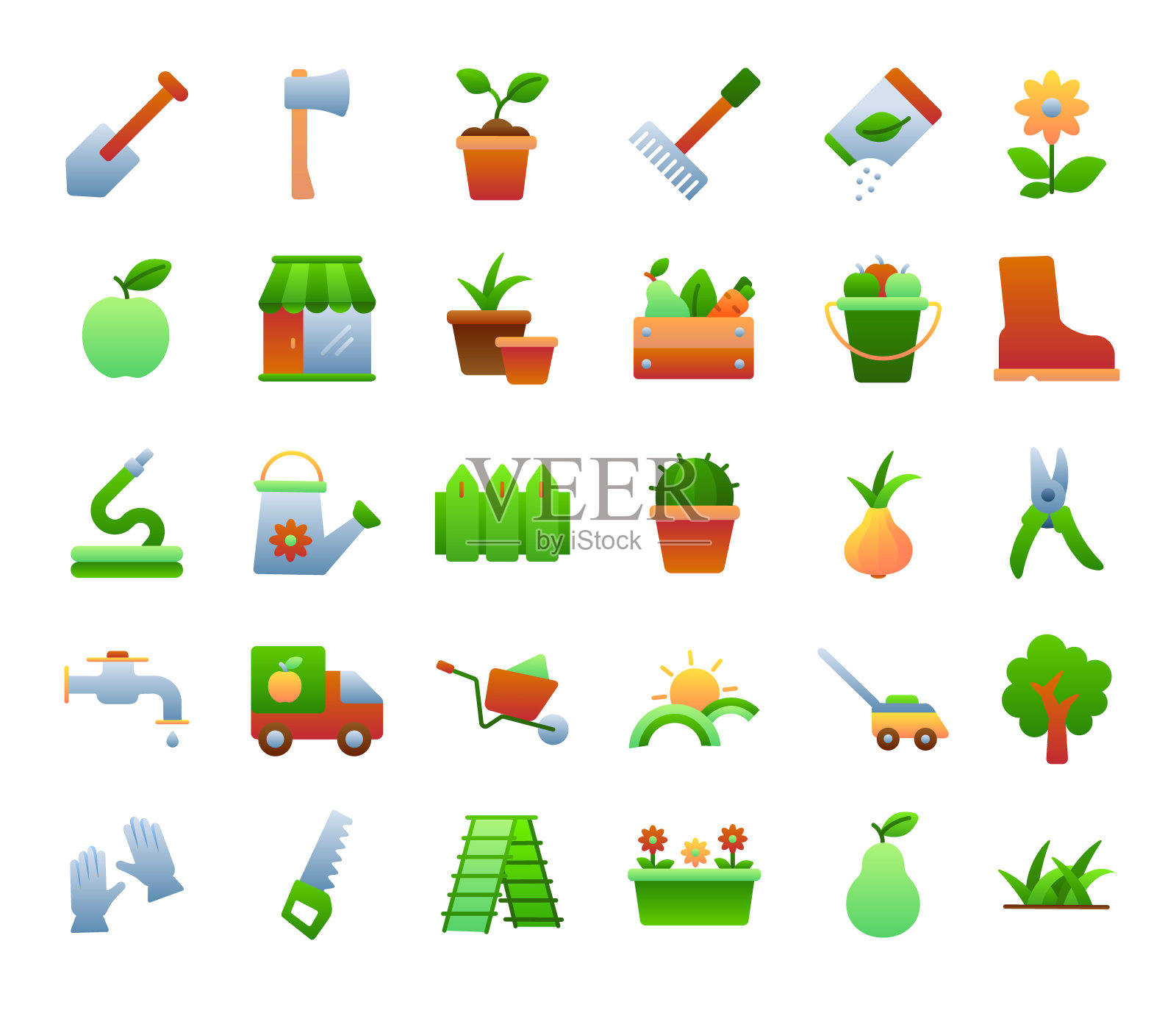 园艺工具平面渐变图标集插画图片素材