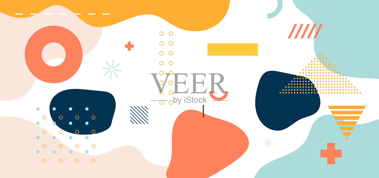 几何形状元素与液体抽象柔和的颜色背景插画图片素材