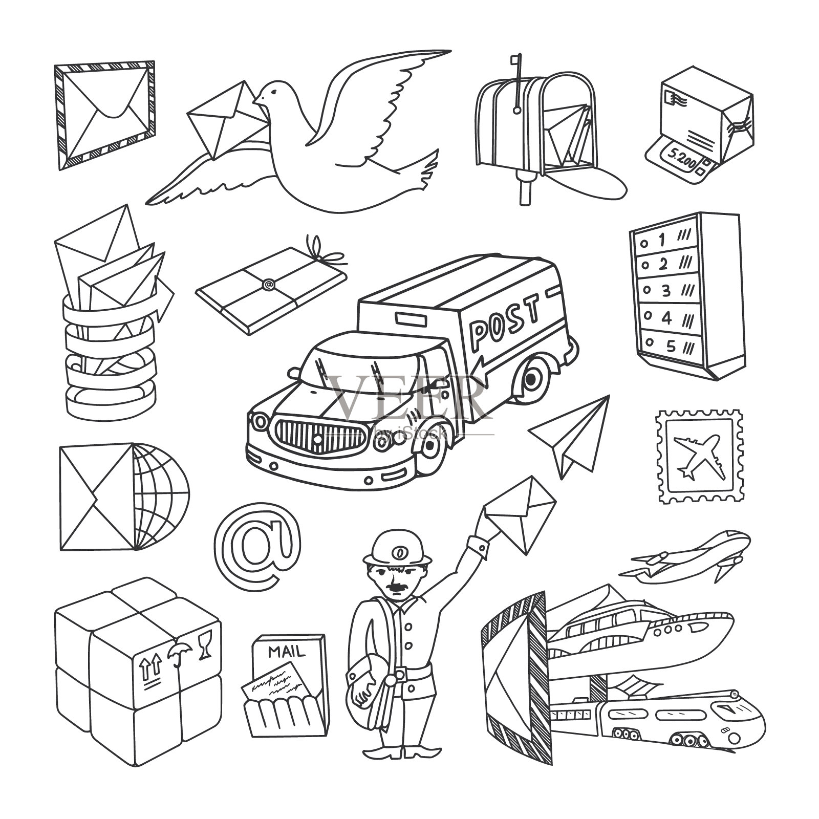 邮政涂鸦集插画图片素材