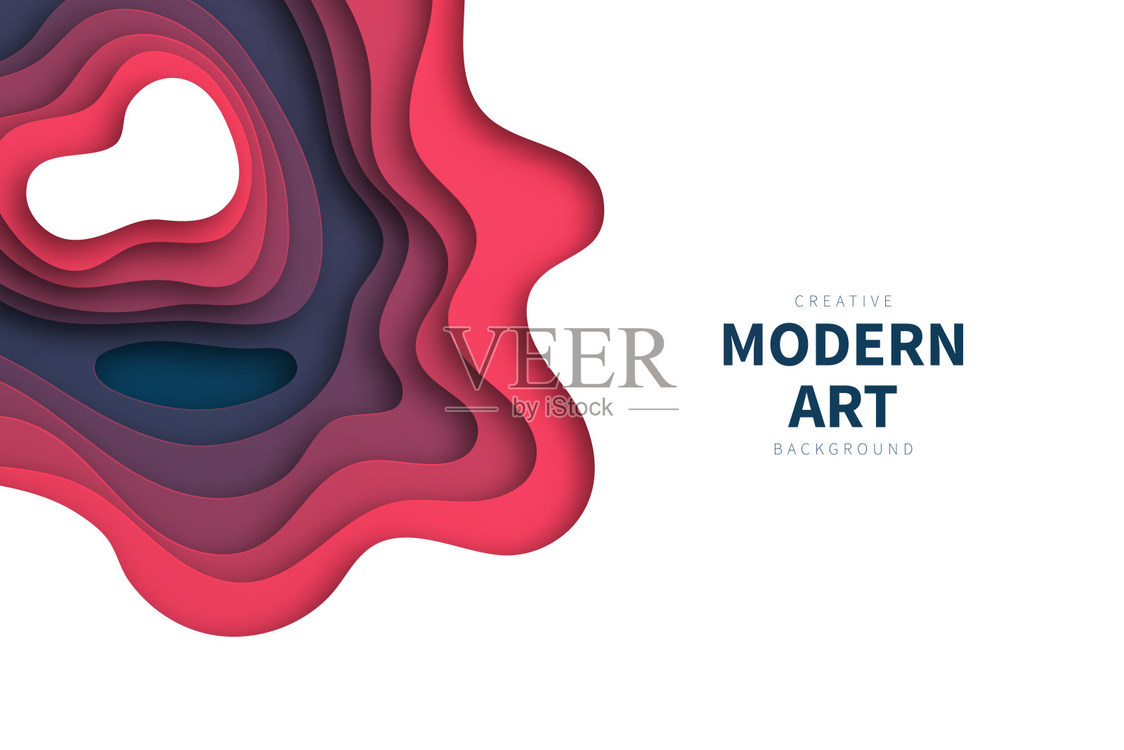 剪纸背景-红色抽象波浪形状-时尚的3D设计插画图片素材