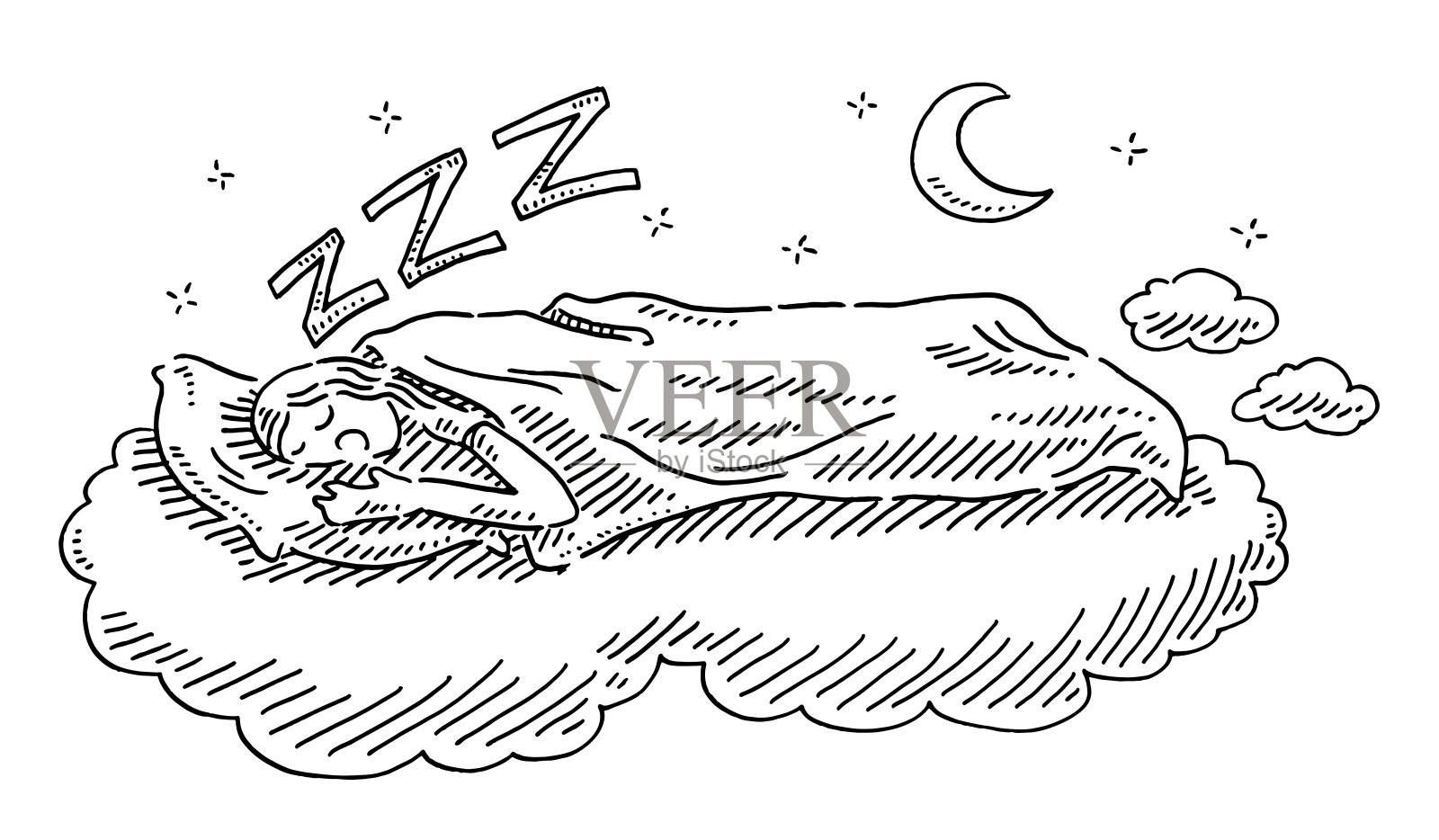 在云图上睡觉的孩子插画图片素材