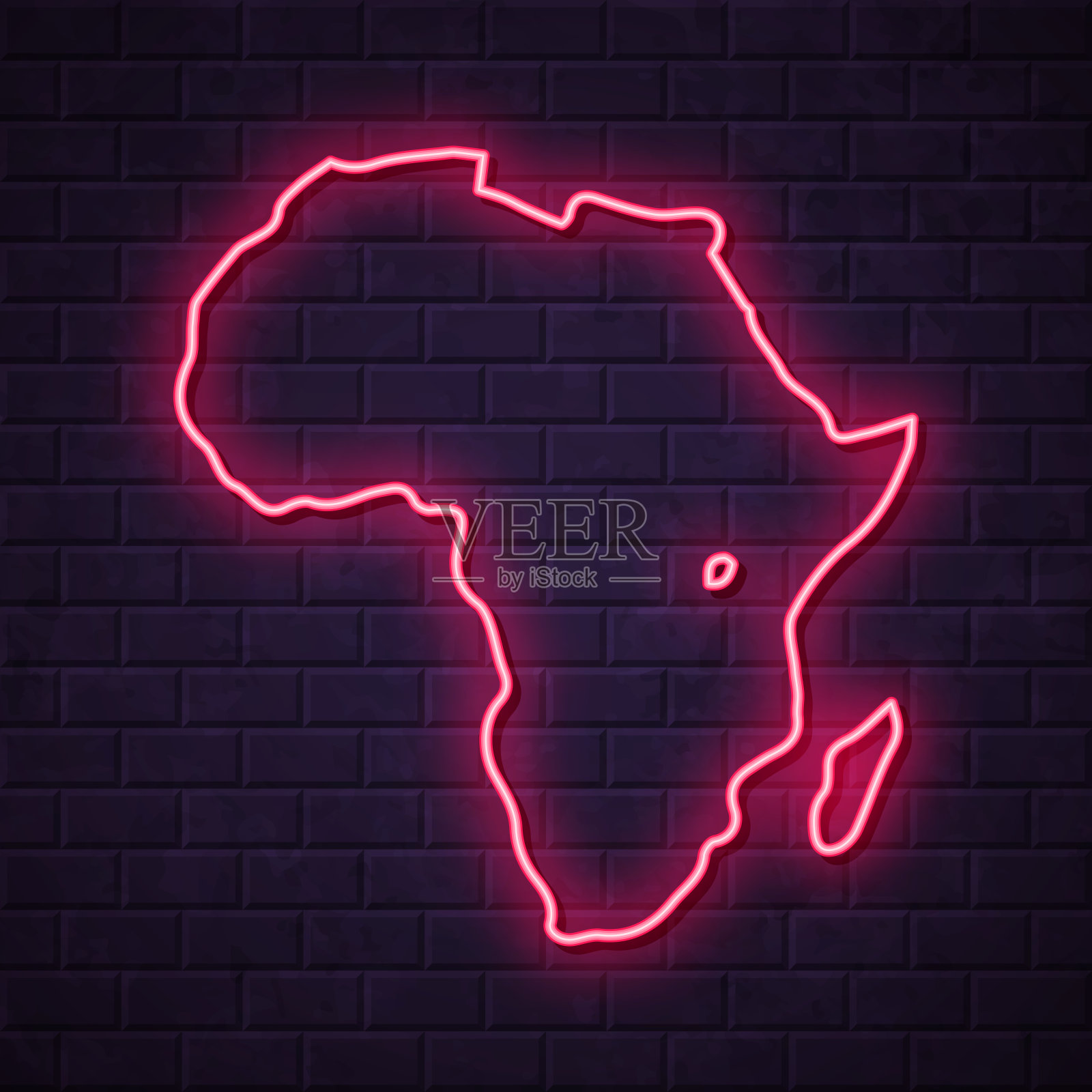 非洲地图-发光的霓虹灯在砖墙的背景插画图片素材