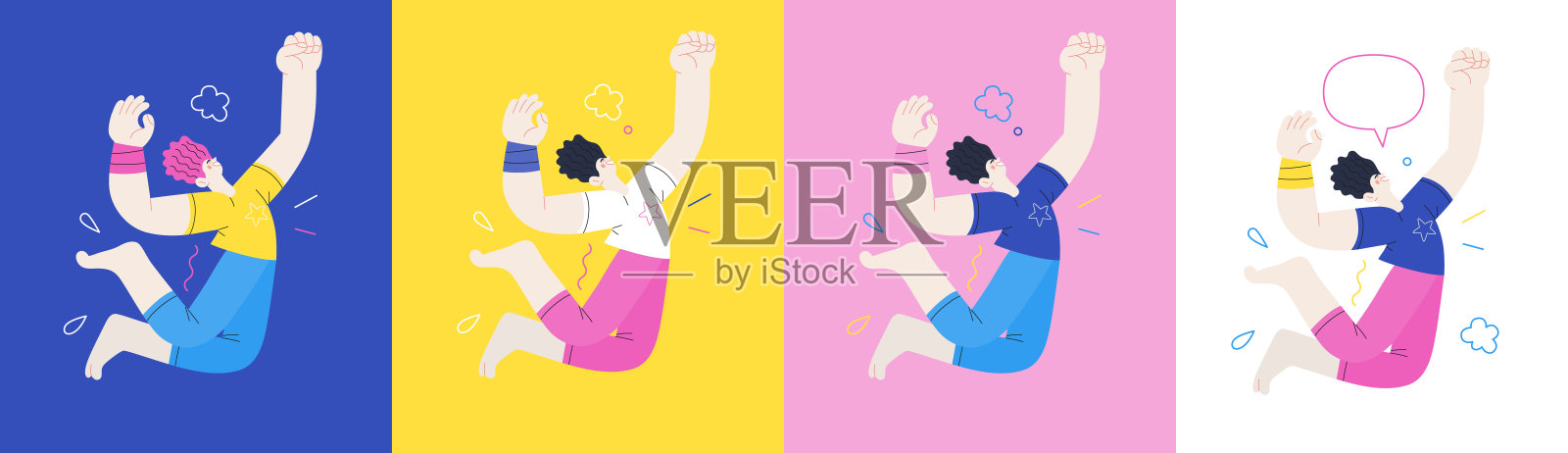 幸福——快乐的人们欢快地在空中跳跃插画图片素材