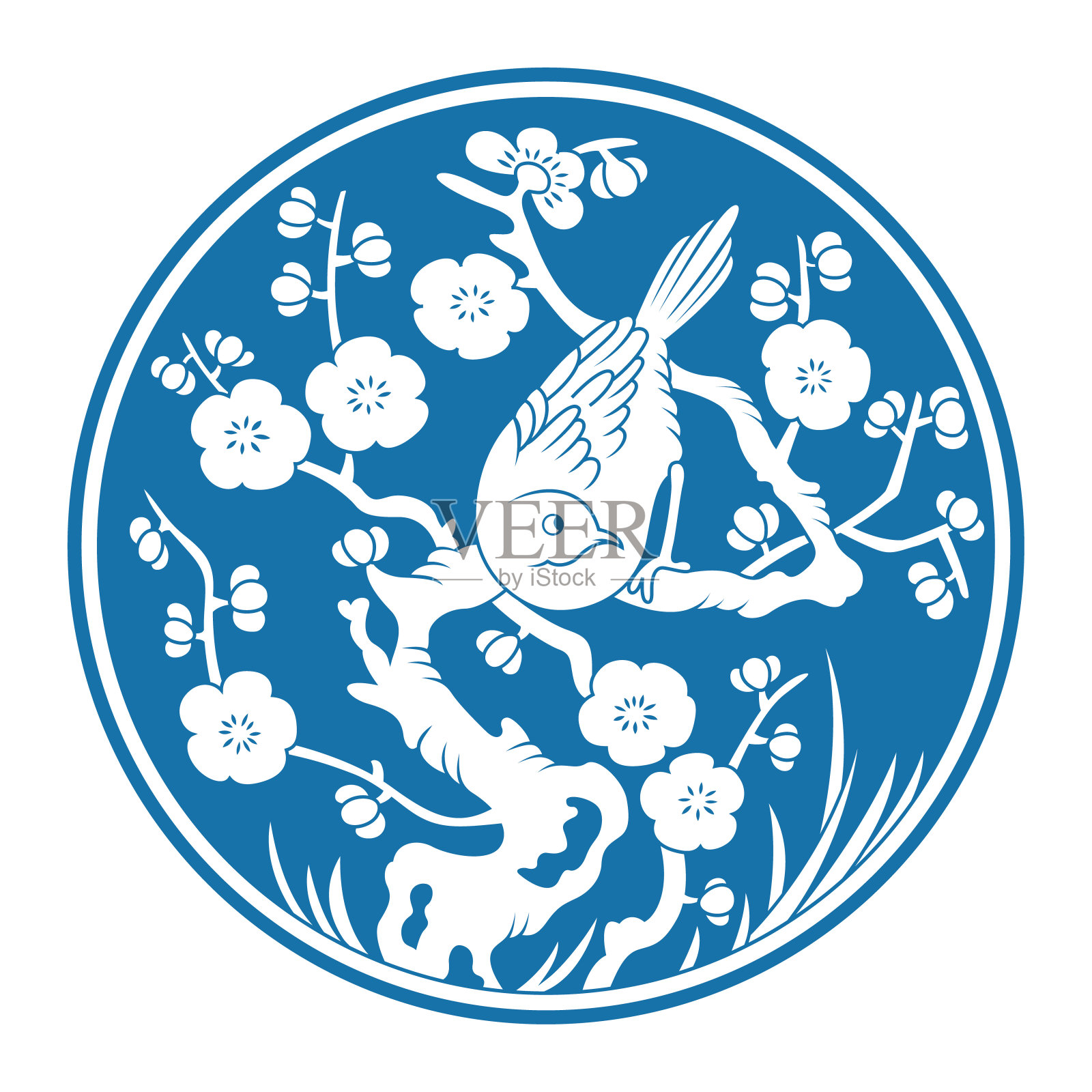 鸟梅花(中国剪纸图案)插画图片素材