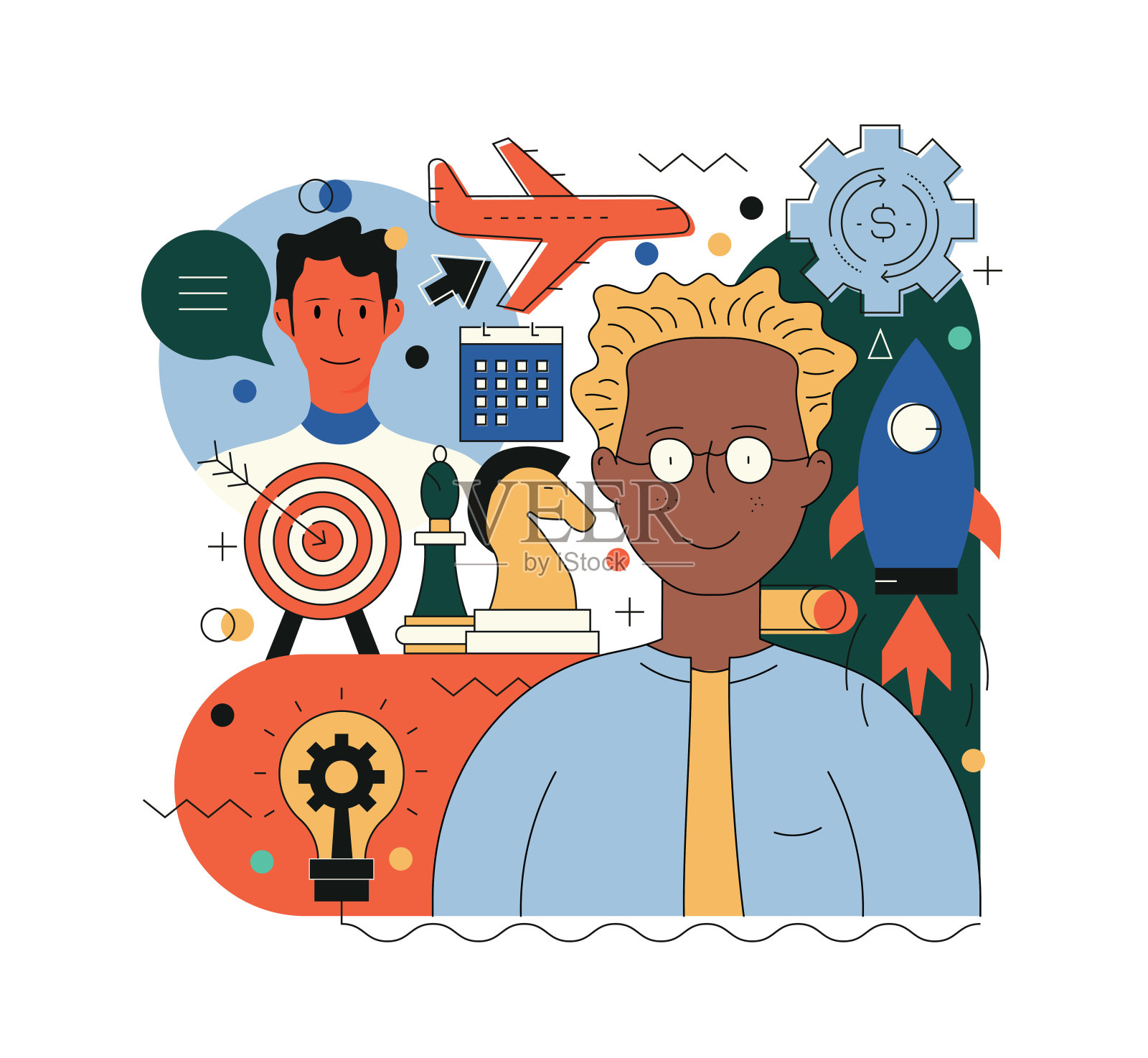 公司管理、公司价值观等。色彩斑斓的外表。在商业生活的许多领域中随时可用的模板。在设计中加入图标，使主题的叙述更加清晰。现代插图插画图片素材