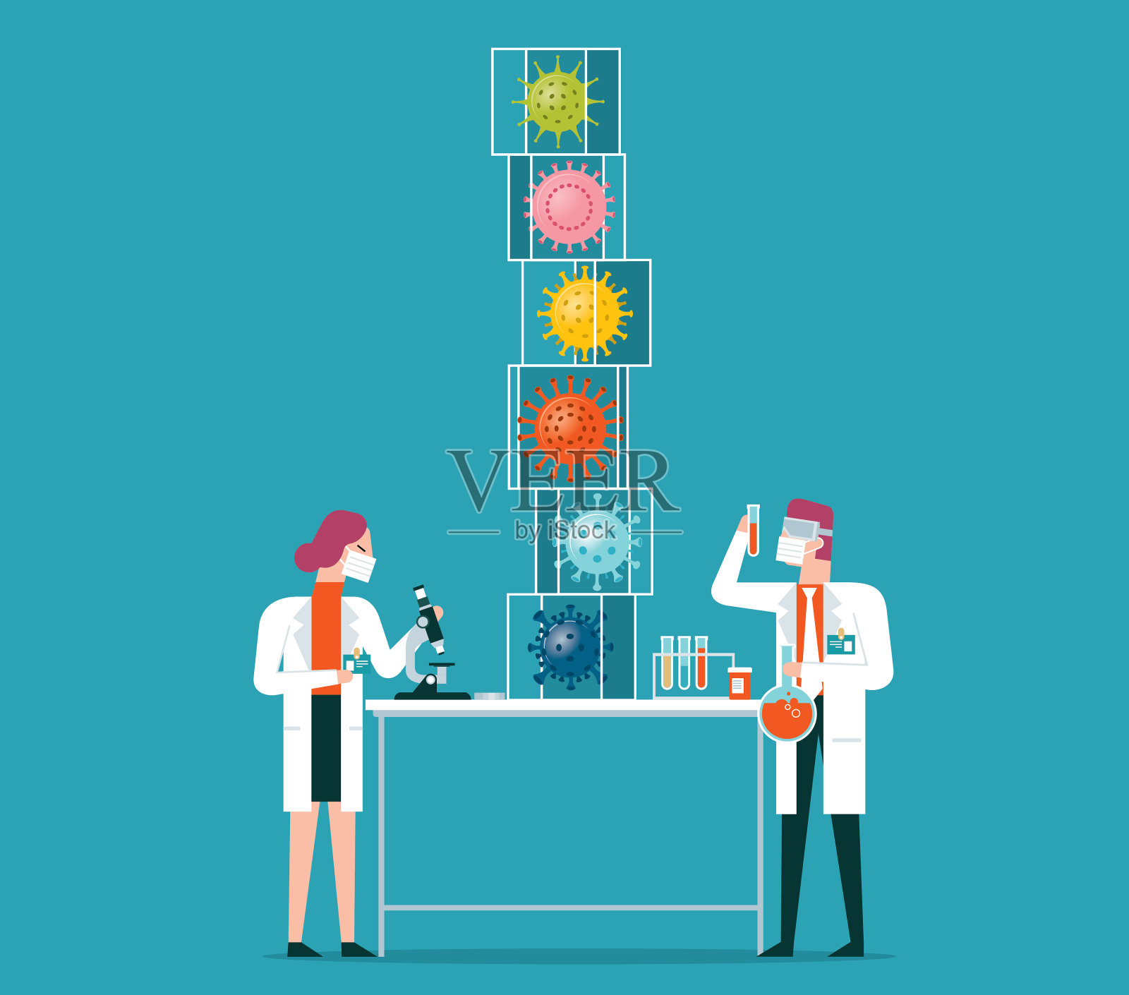 新冠病毒变种-实验室插画图片素材