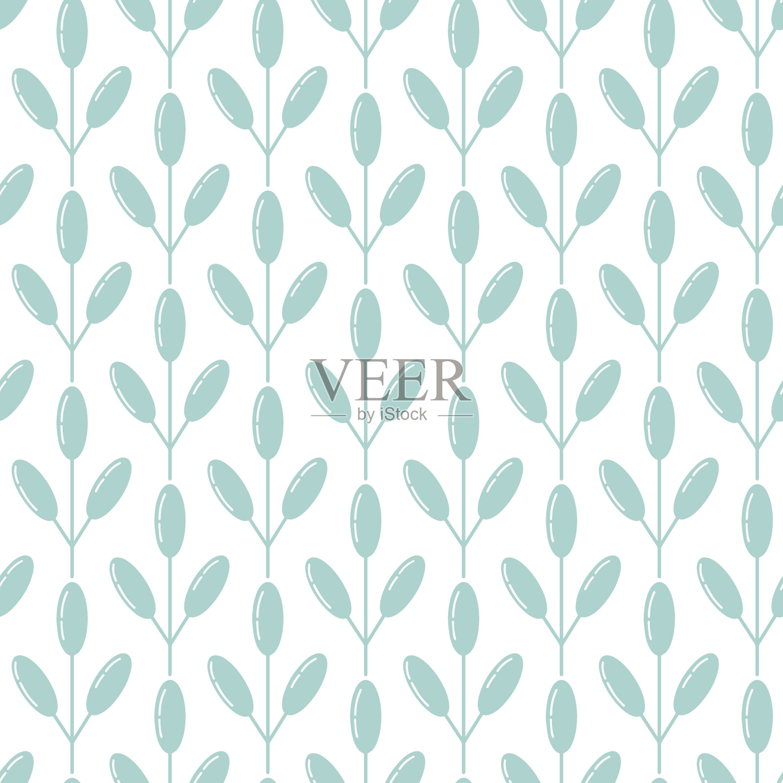 手绘涂鸦复古风格的叶子在孤立的背景上无缝图案。插画图片素材