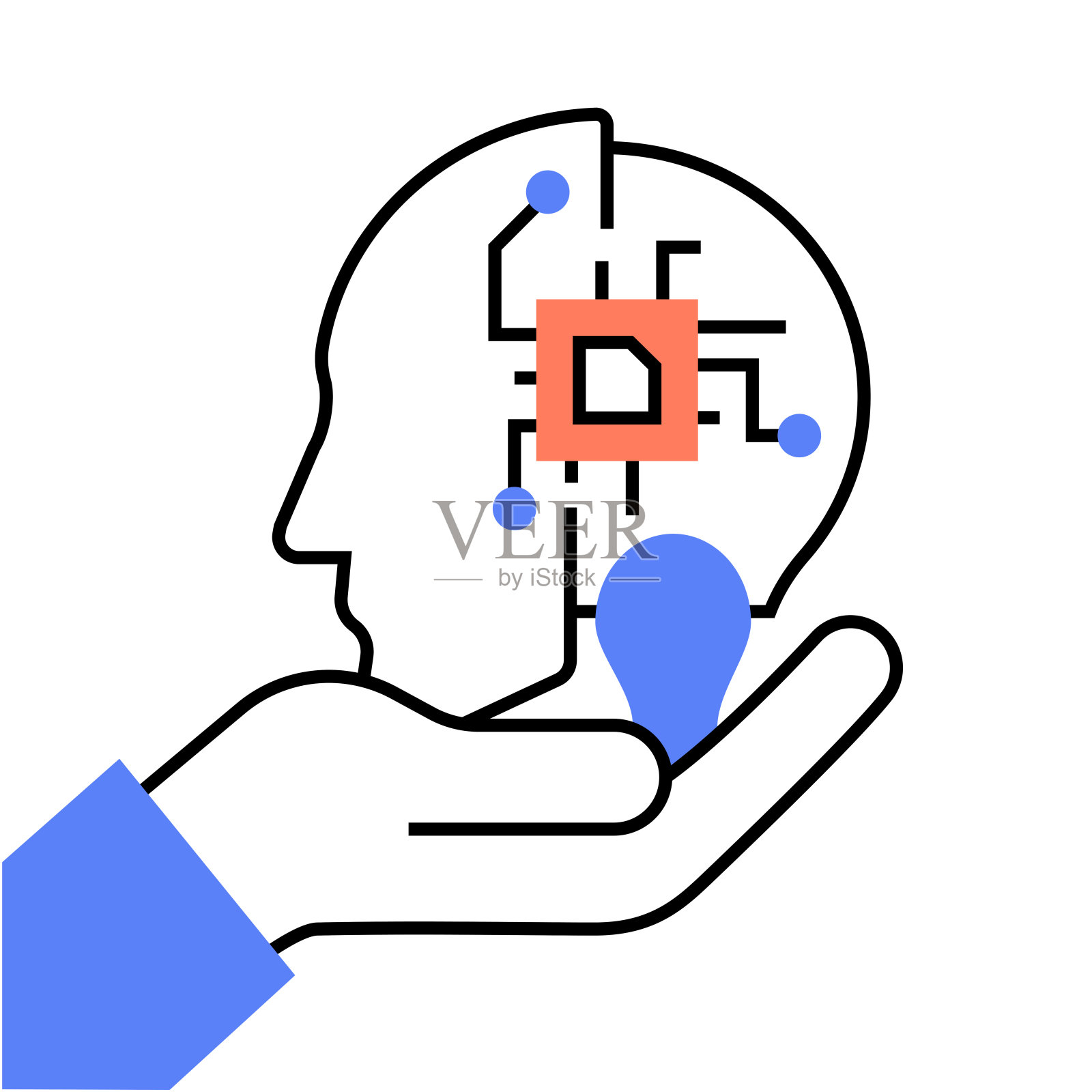 人工智能和人类协作概念。人工智能，机器学习，技术插画图片素材