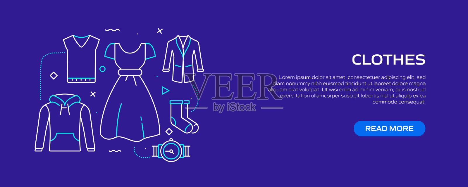 服装相关的线条风格横幅设计网页，标题，宣传册，年度报告和书籍封面插画图片素材