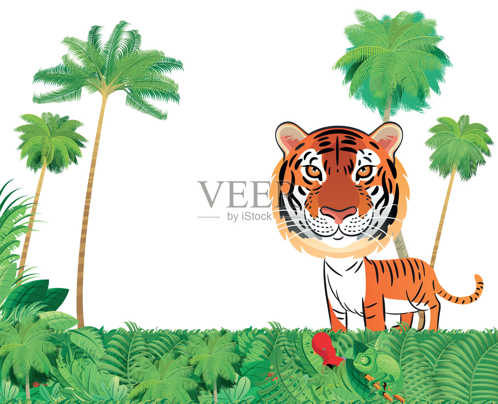 棕榈树上的老虎插画图片素材