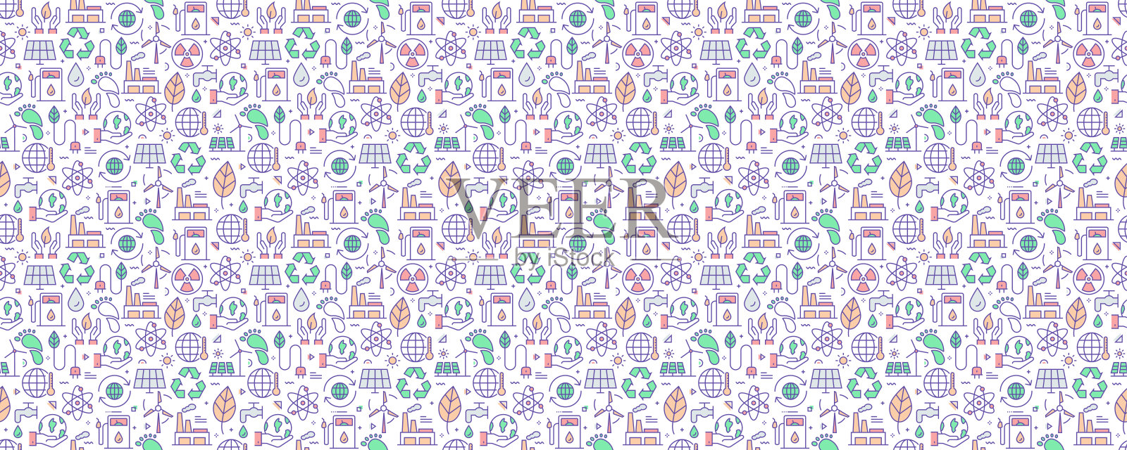 矢量设计模板和元素为生态在时尚的线性风格-无缝模式与线性图标相关的生态-矢量插画图片素材