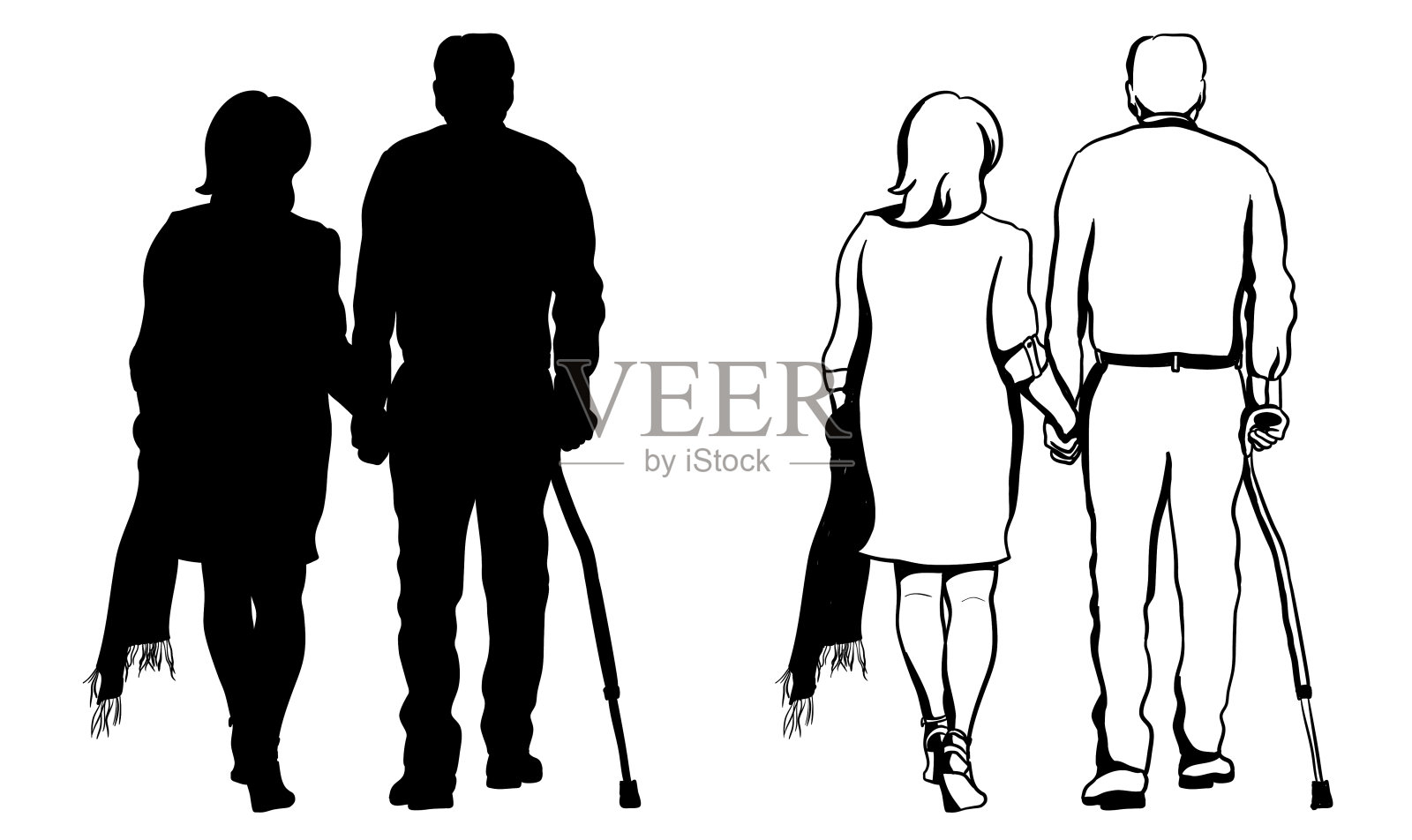 成熟和优雅的夫妇剪影插画图片素材