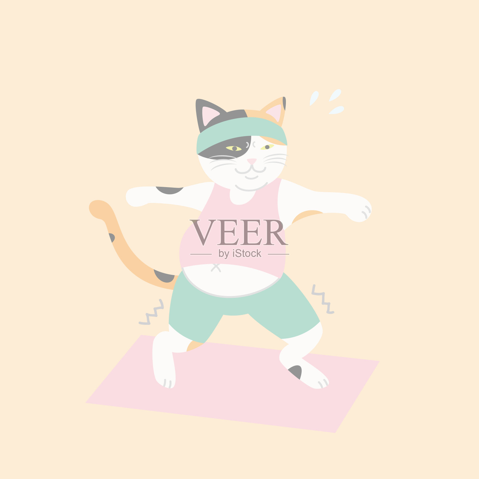 胖乎乎的身体白布猫练习瑜伽矢量插图插画图片素材
