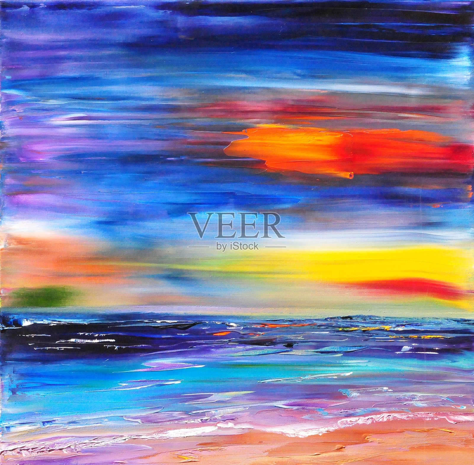 五彩海景当代艺术绘画插画图片素材