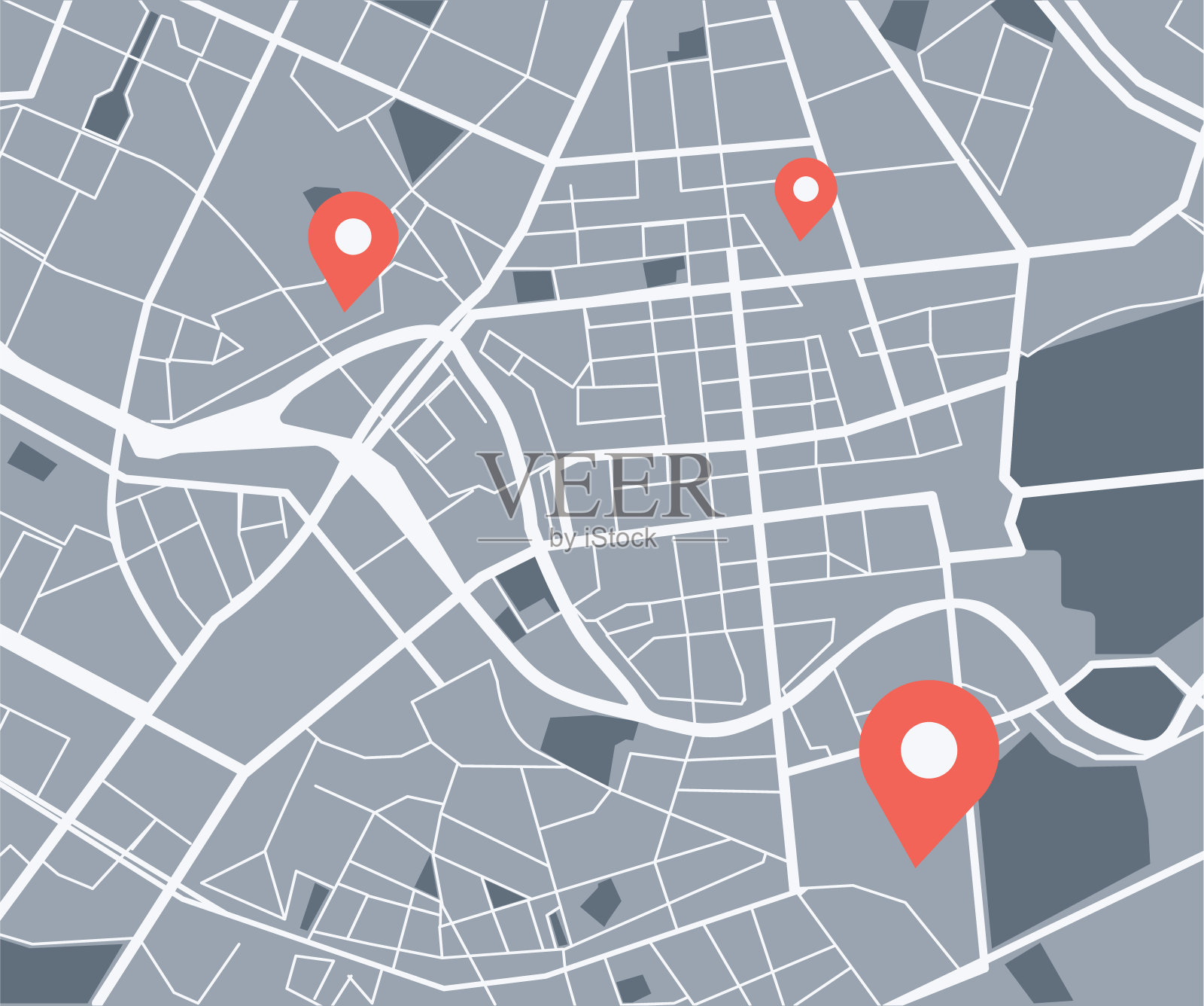 带有导航图标的城市地图插画图片素材